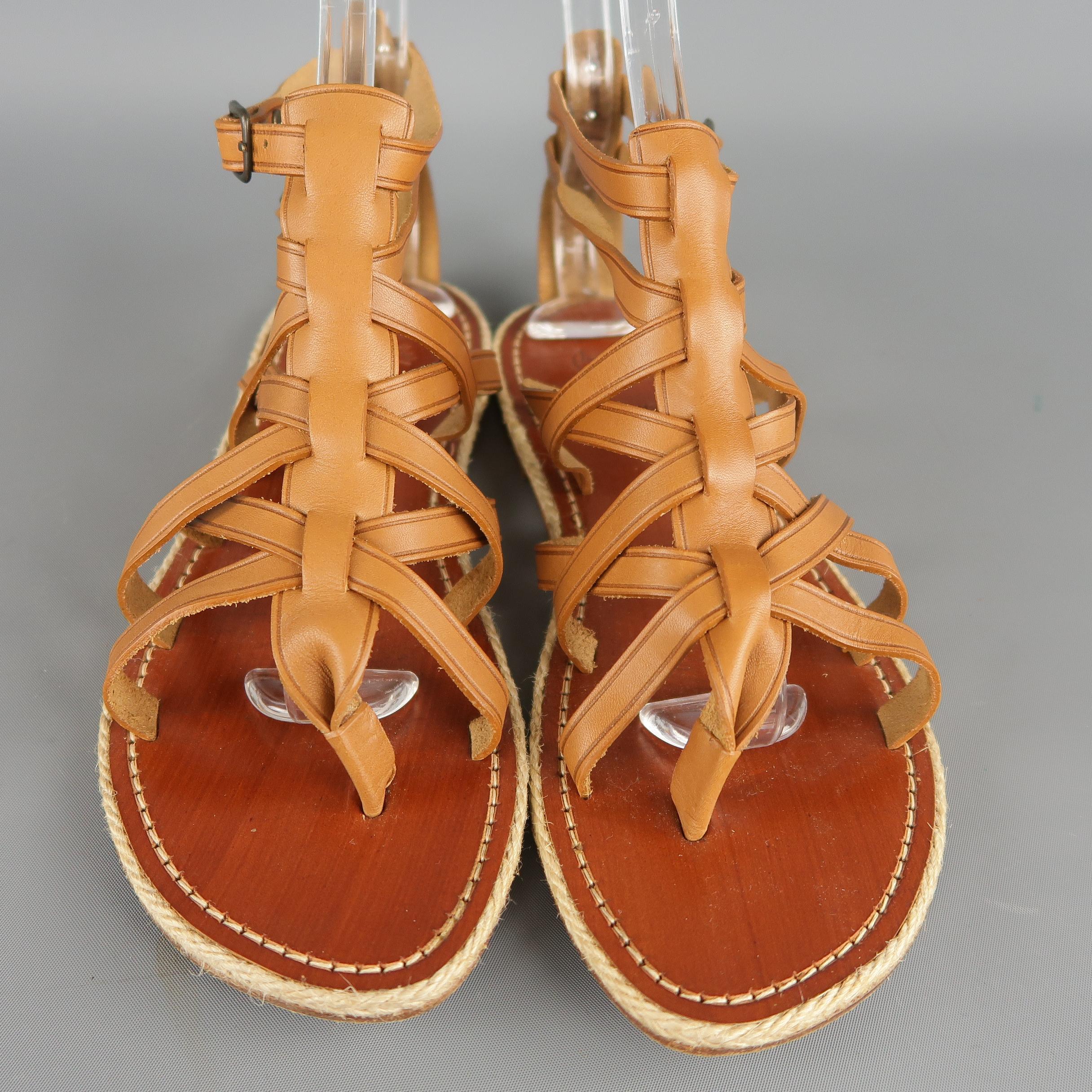 CHRISTIAN LOUBOUTIN Size 10 Tan Leather Flat Gladiator Sandals 1