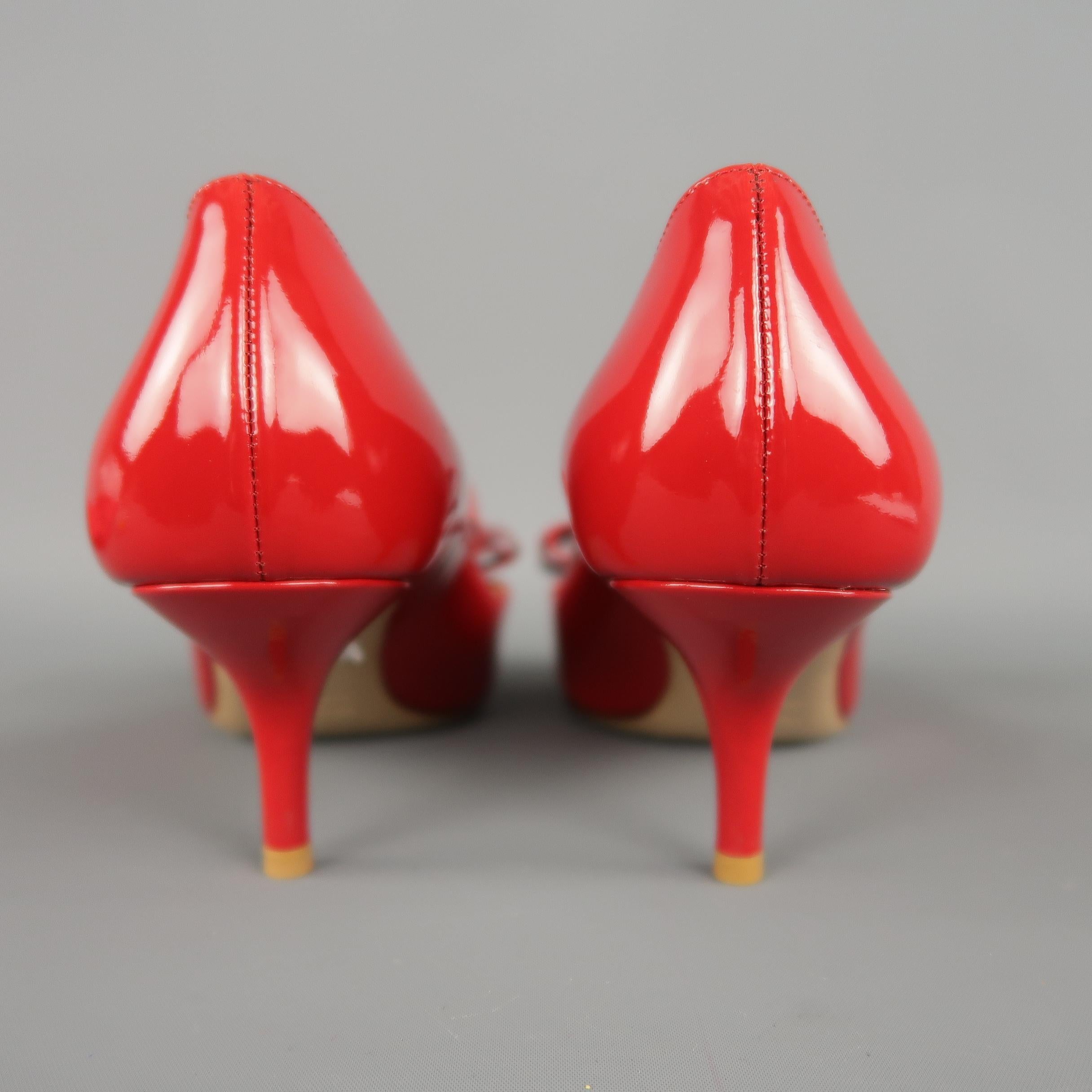 VALENTINO Size 8.5 Red Patent Leather Bow Peep Toe Pumps 1