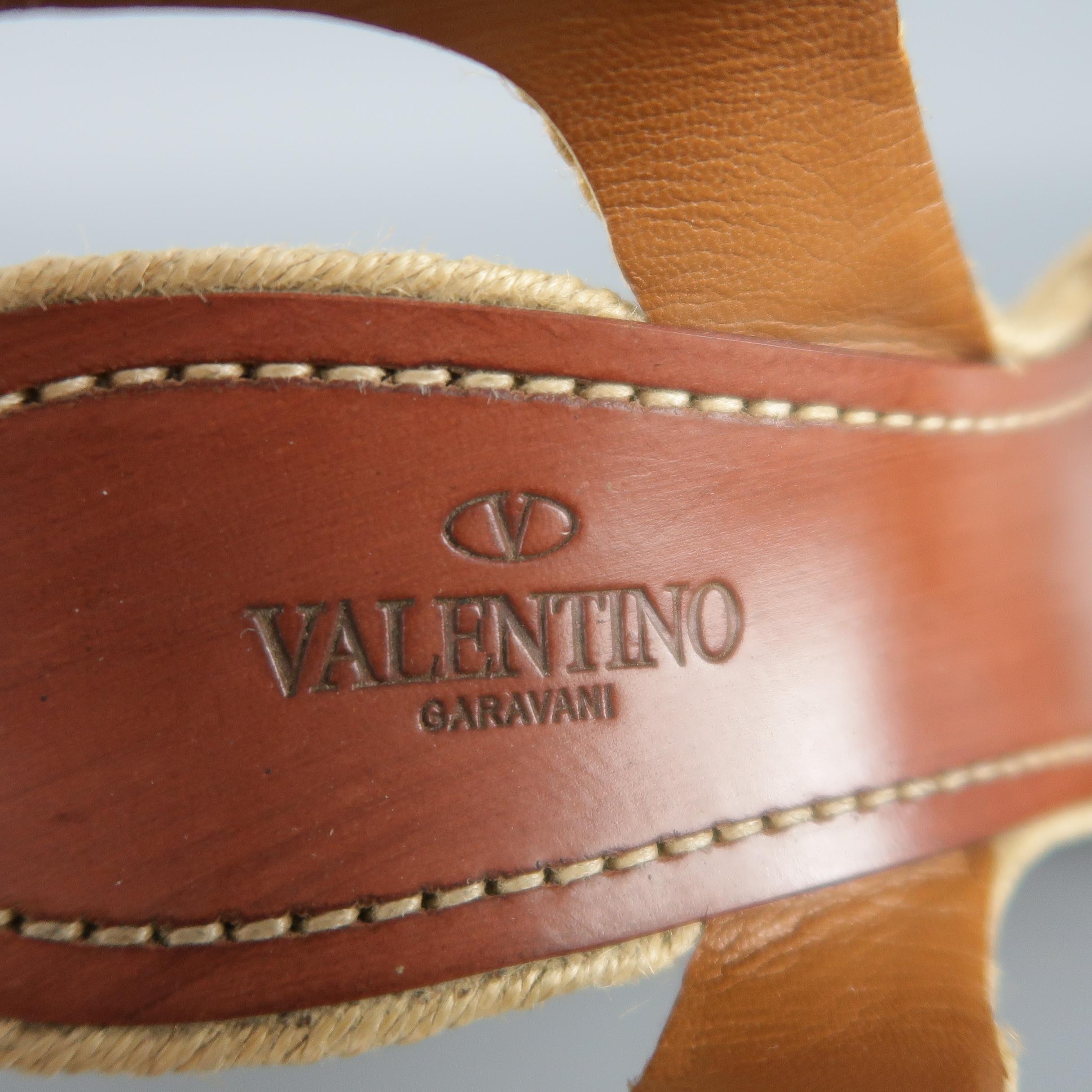 Women's VALENTINO Size 8.5 Tan Leather Braided Espadrille Patform Wedge Sandals