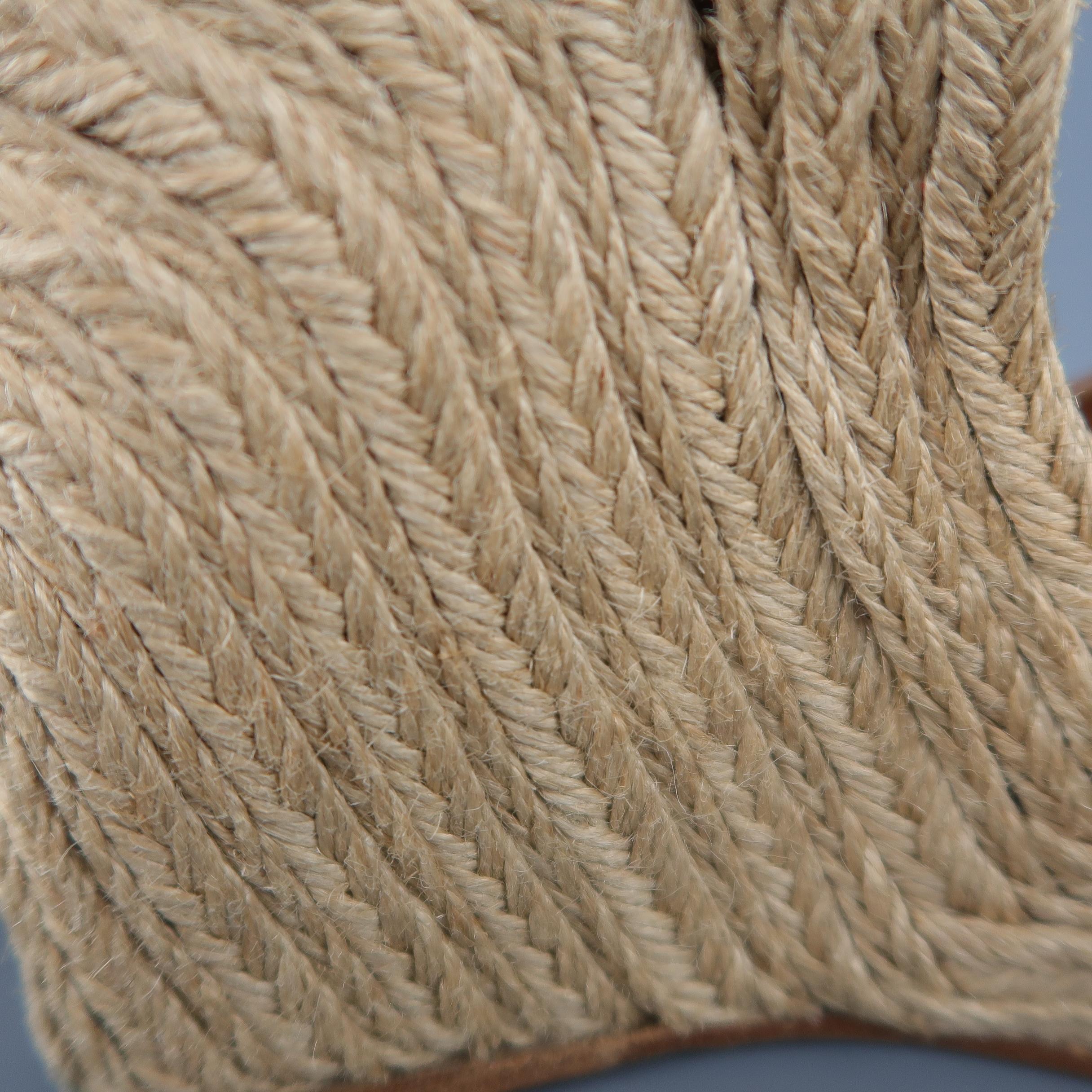 VALENTINO Size 8.5 Tan Leather Braided Espadrille Patform Wedge Sandals In Excellent Condition In San Francisco, CA