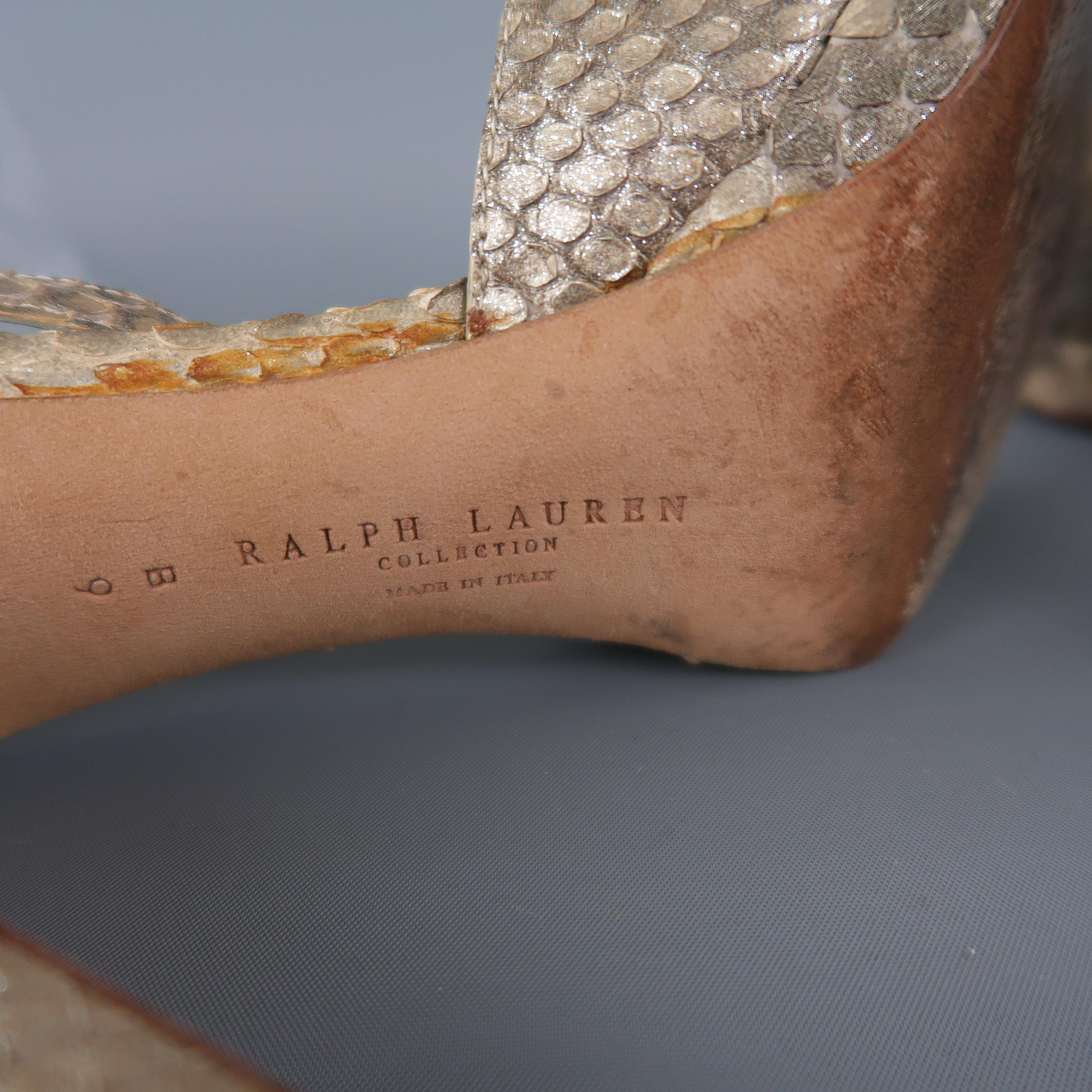 RALPH LAUREN COLLECTION Size 9 Gold Glitter Phyton Skin Platform Sandals 1