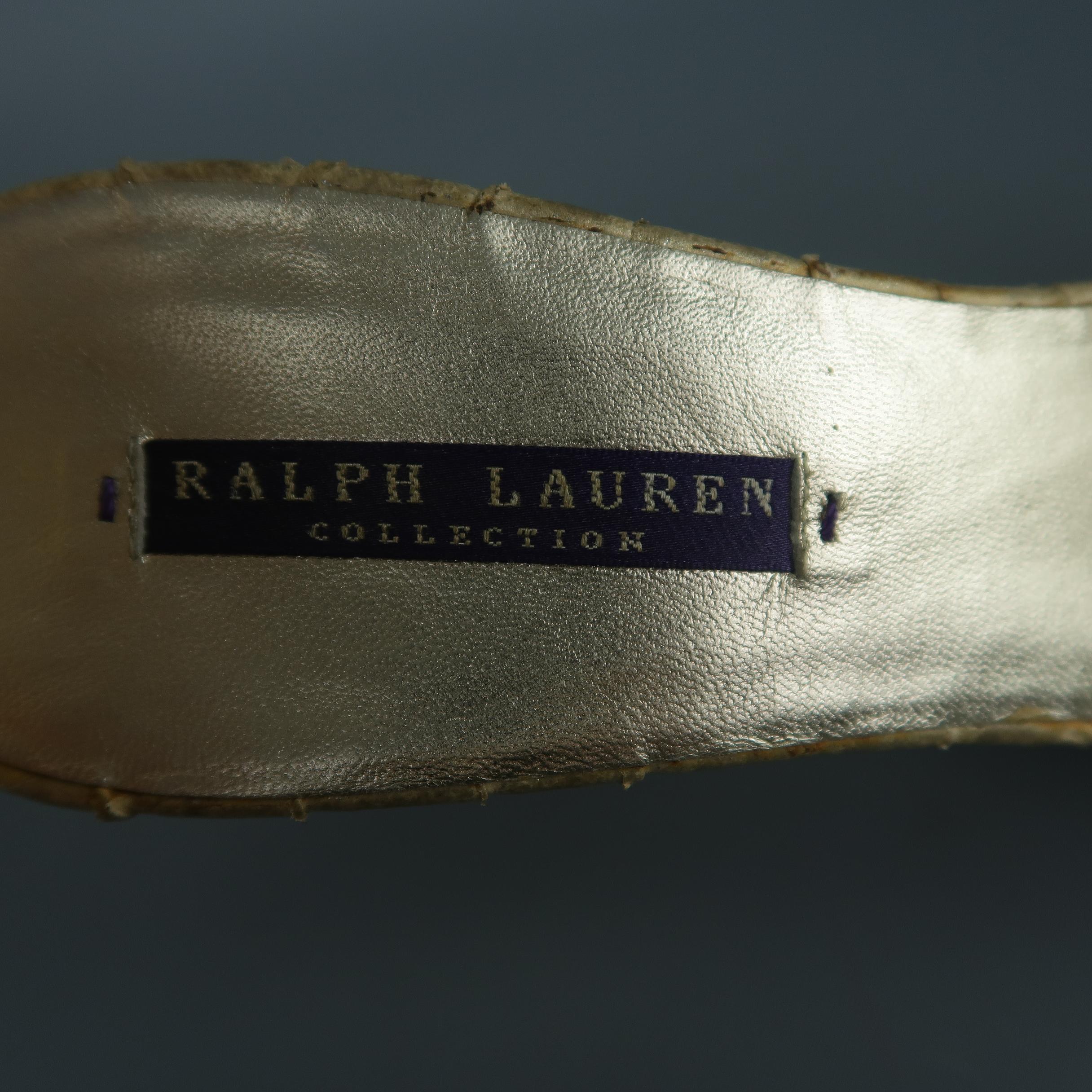 RALPH LAUREN COLLECTION Size 9 Gold Glitter Phyton Skin Platform Sandals 2