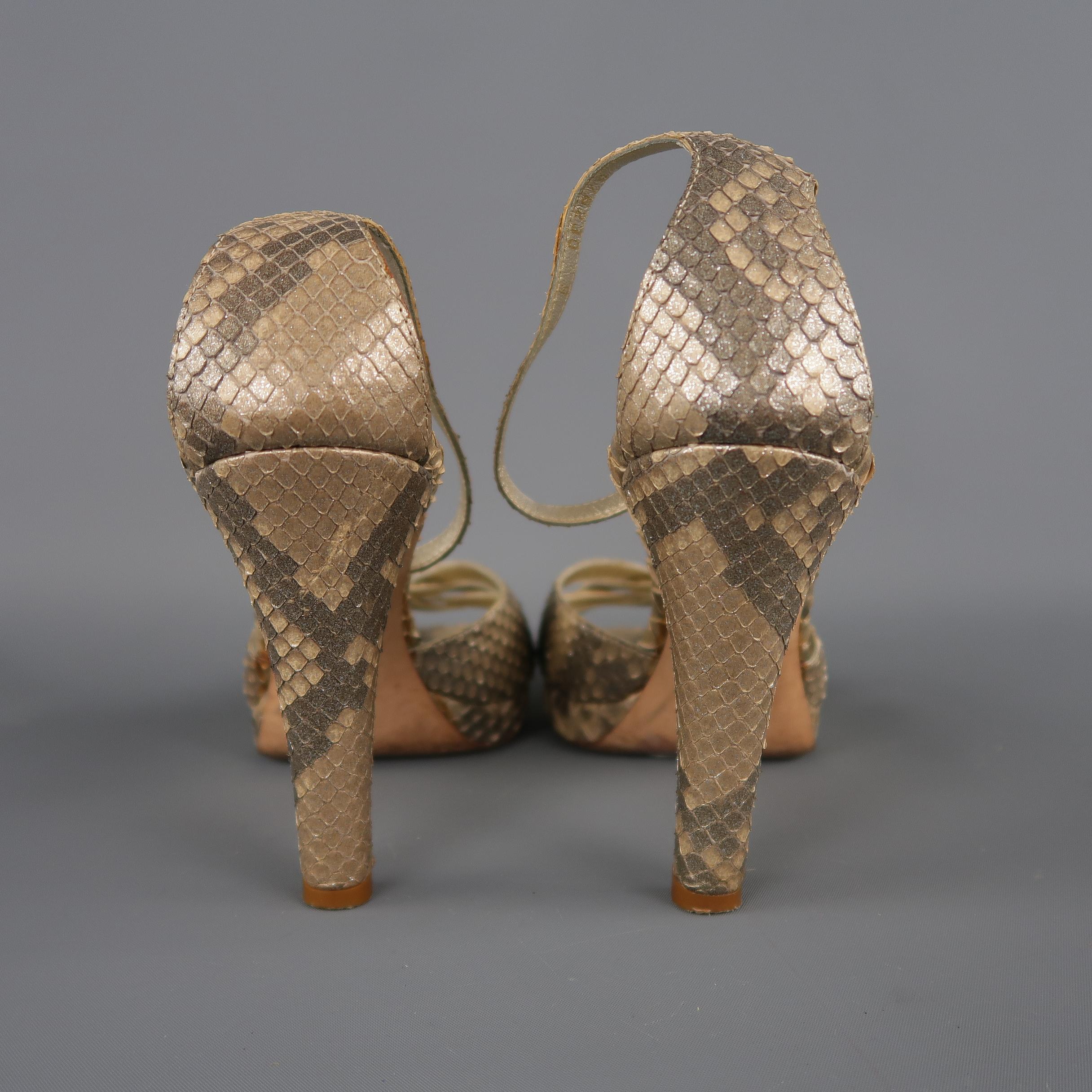 Men's RALPH LAUREN COLLECTION Size 9 Gold Glitter Phyton Skin Platform Sandals
