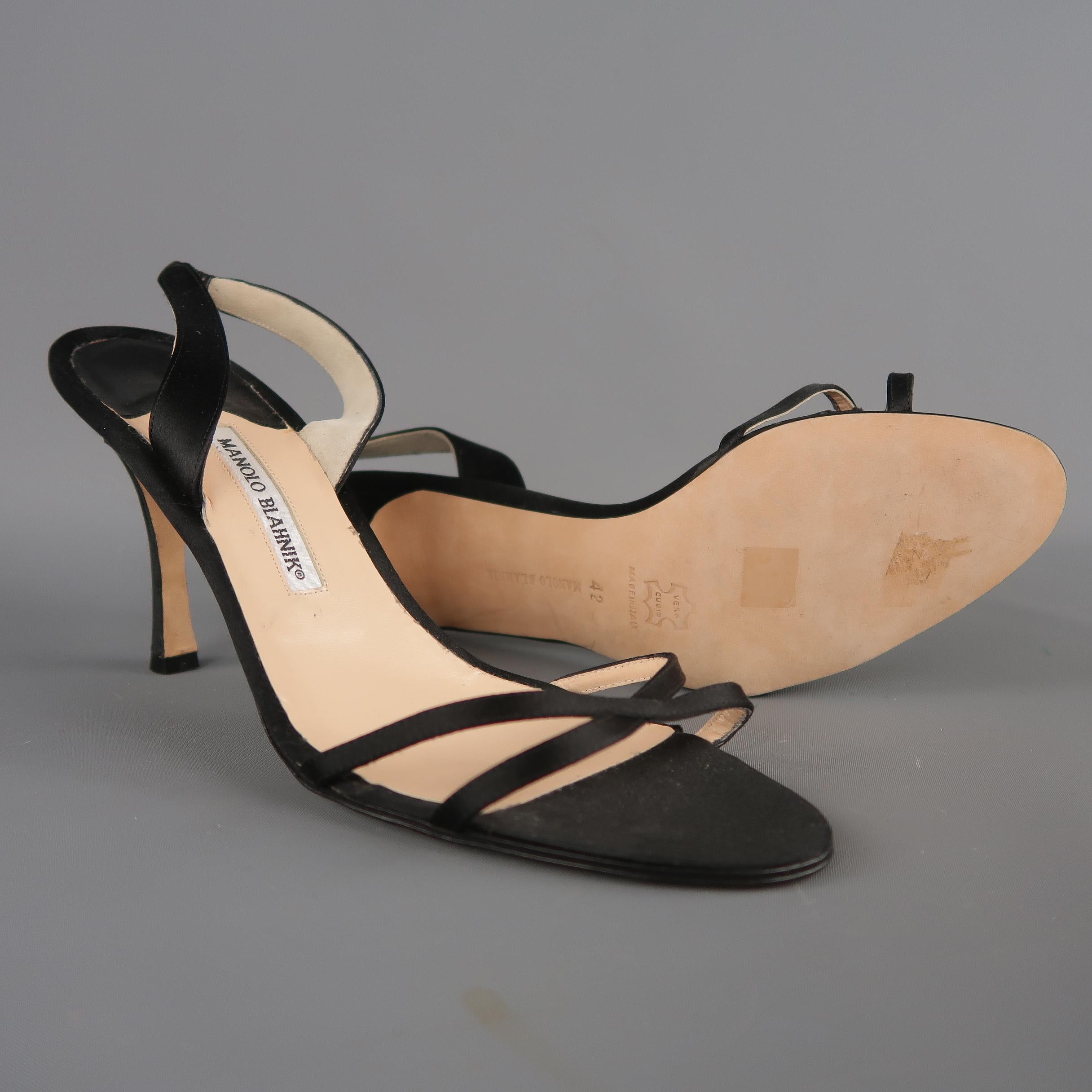MANOLO BLAHNIK Size 12 Black Silk Satin X Strap Slingback Sandals In New Condition In San Francisco, CA