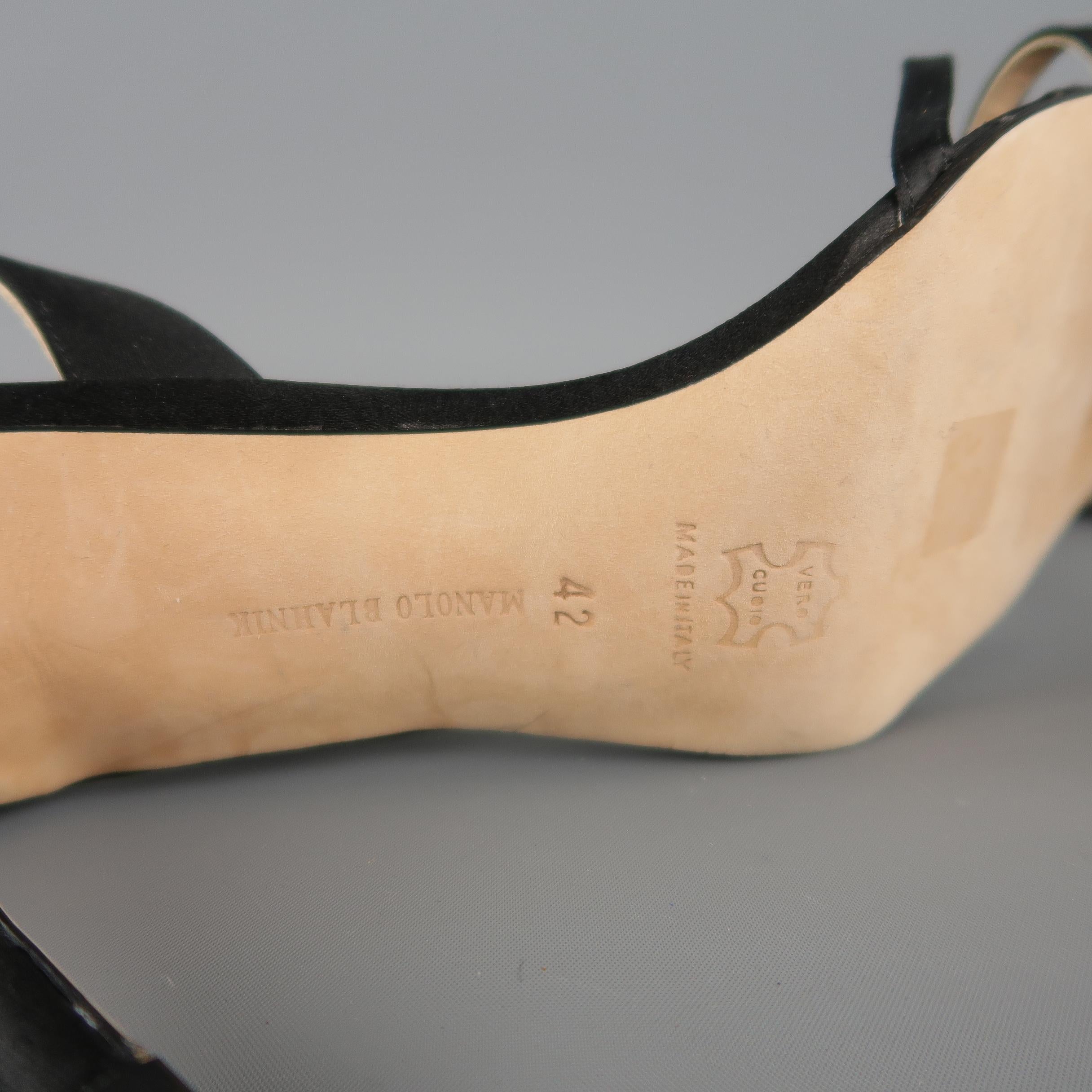 MANOLO BLAHNIK Size 12 Black Silk Satin X Strap Slingback Sandals 3