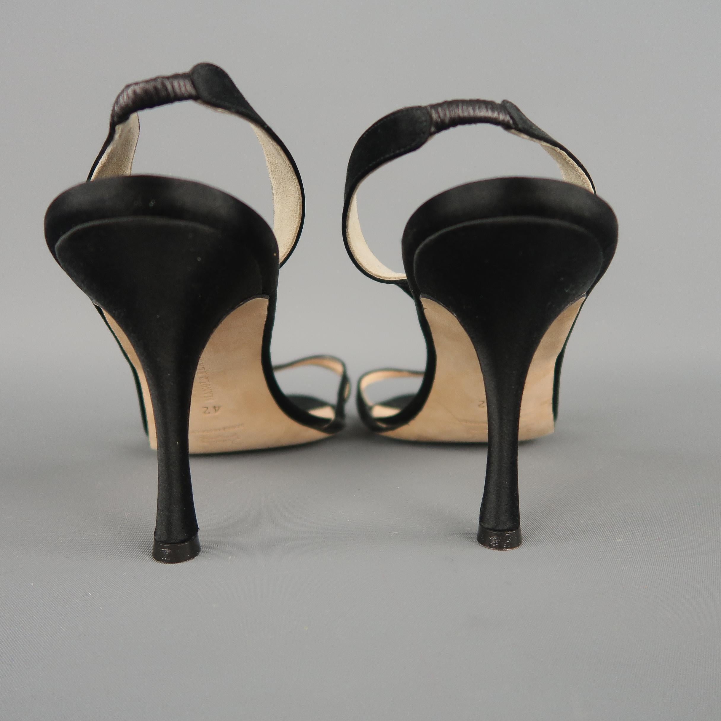 MANOLO BLAHNIK Size 12 Black Silk Satin X Strap Slingback Sandals 2