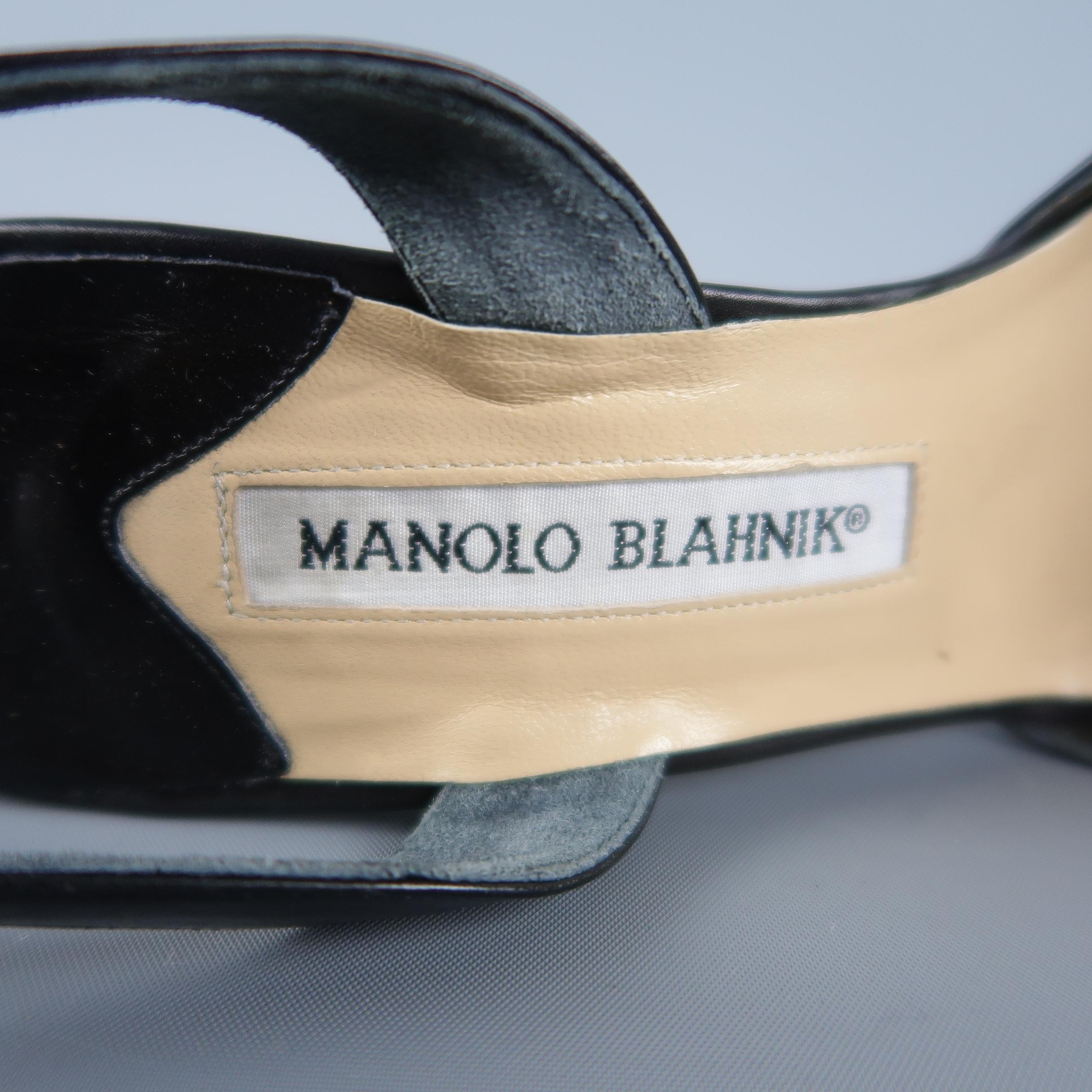 MANOLO BLAHNIK Size 6.5 Black Leather Pointed Cutout Toe Slingback Pumps 1