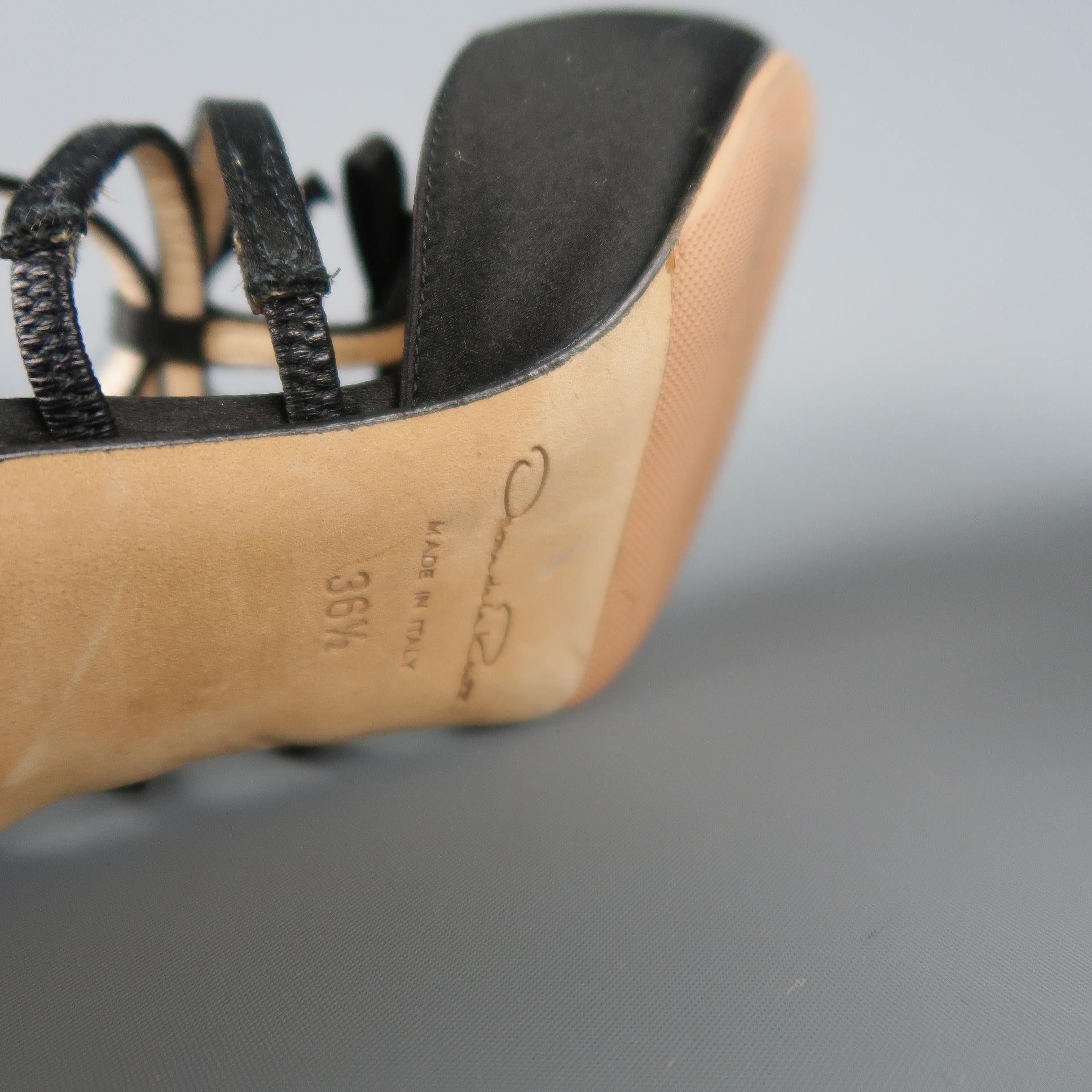 OSCAR DE LA RENTA Size 6.5 Black Silk Bow T Strap Silver Heel Pumps 5