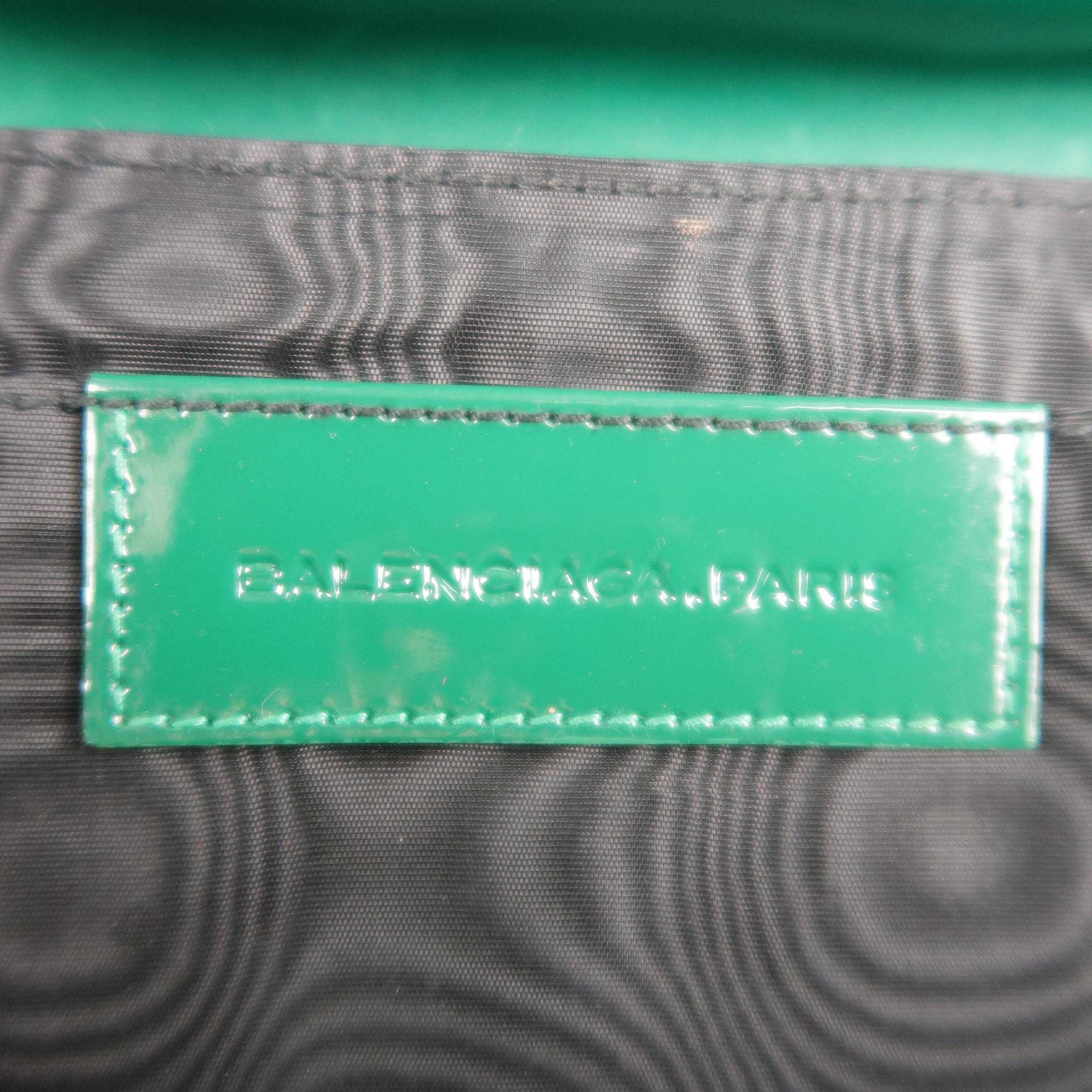 BALENCIAGA Green & Pink Floral Silk & Patent Leather Clutch Handbag 6