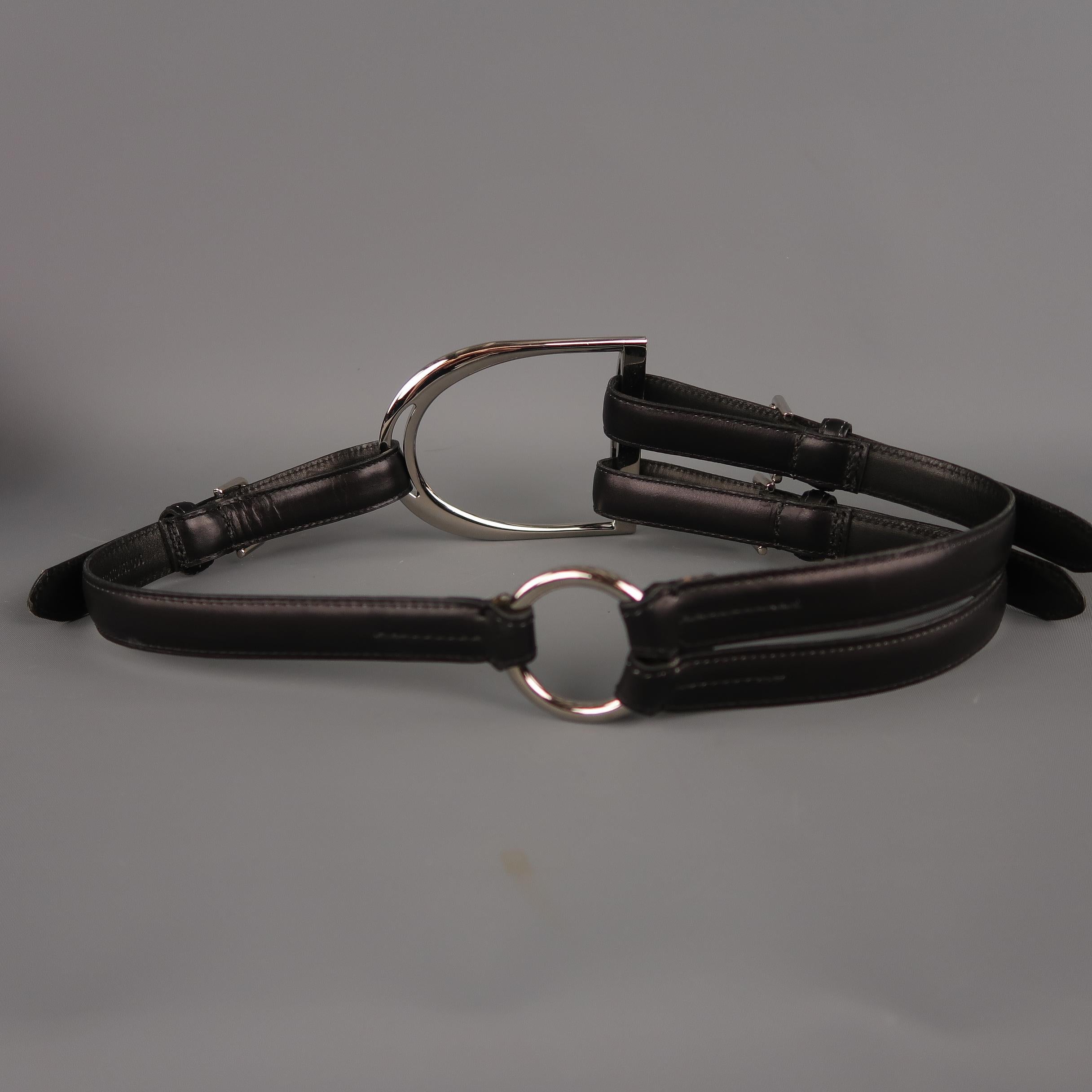 Gray RALPH LAUREN Size S Black Leather Silver D Loop Equestrian Belt