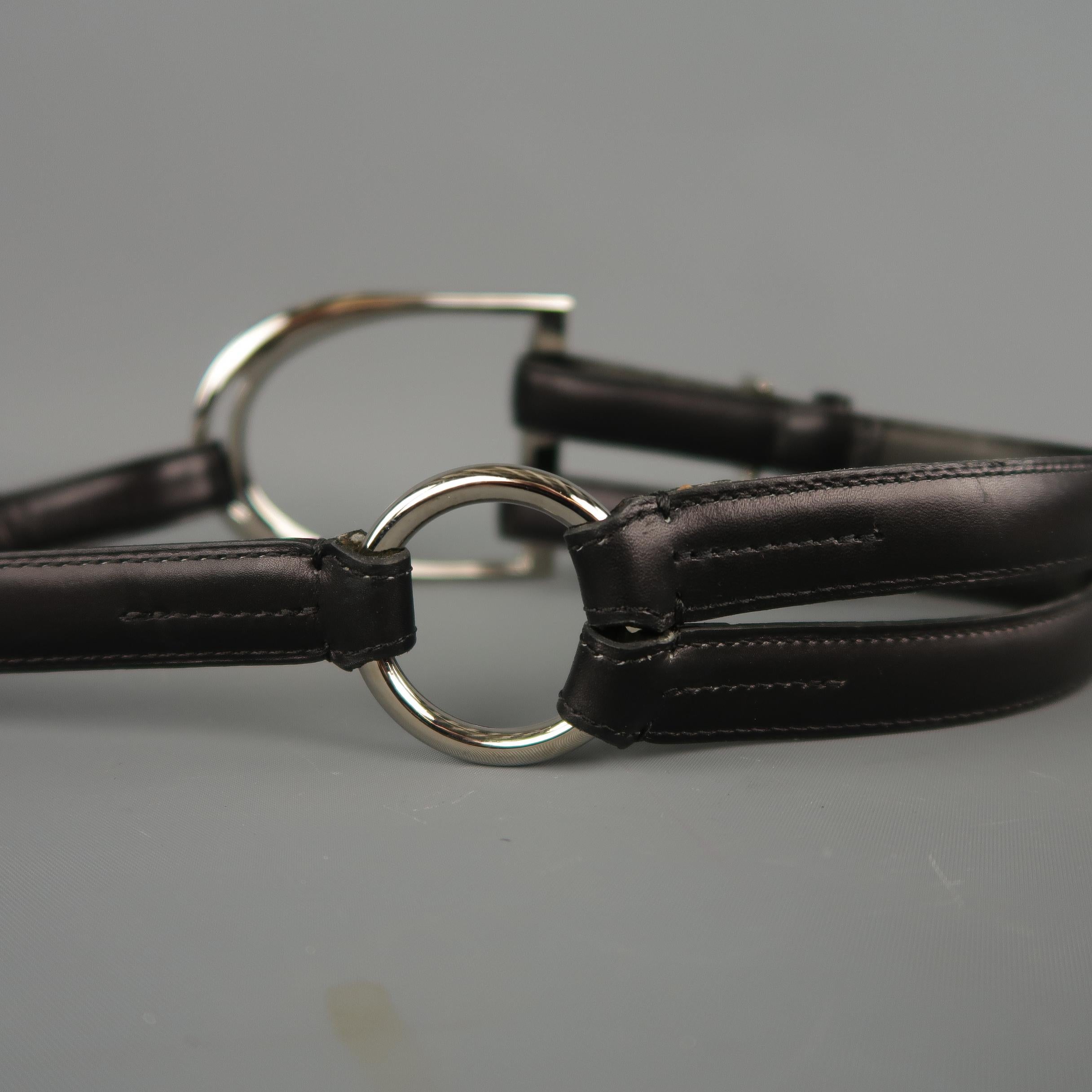 RALPH LAUREN Size S Black Leather Silver D Loop Equestrian Belt In Good Condition In San Francisco, CA