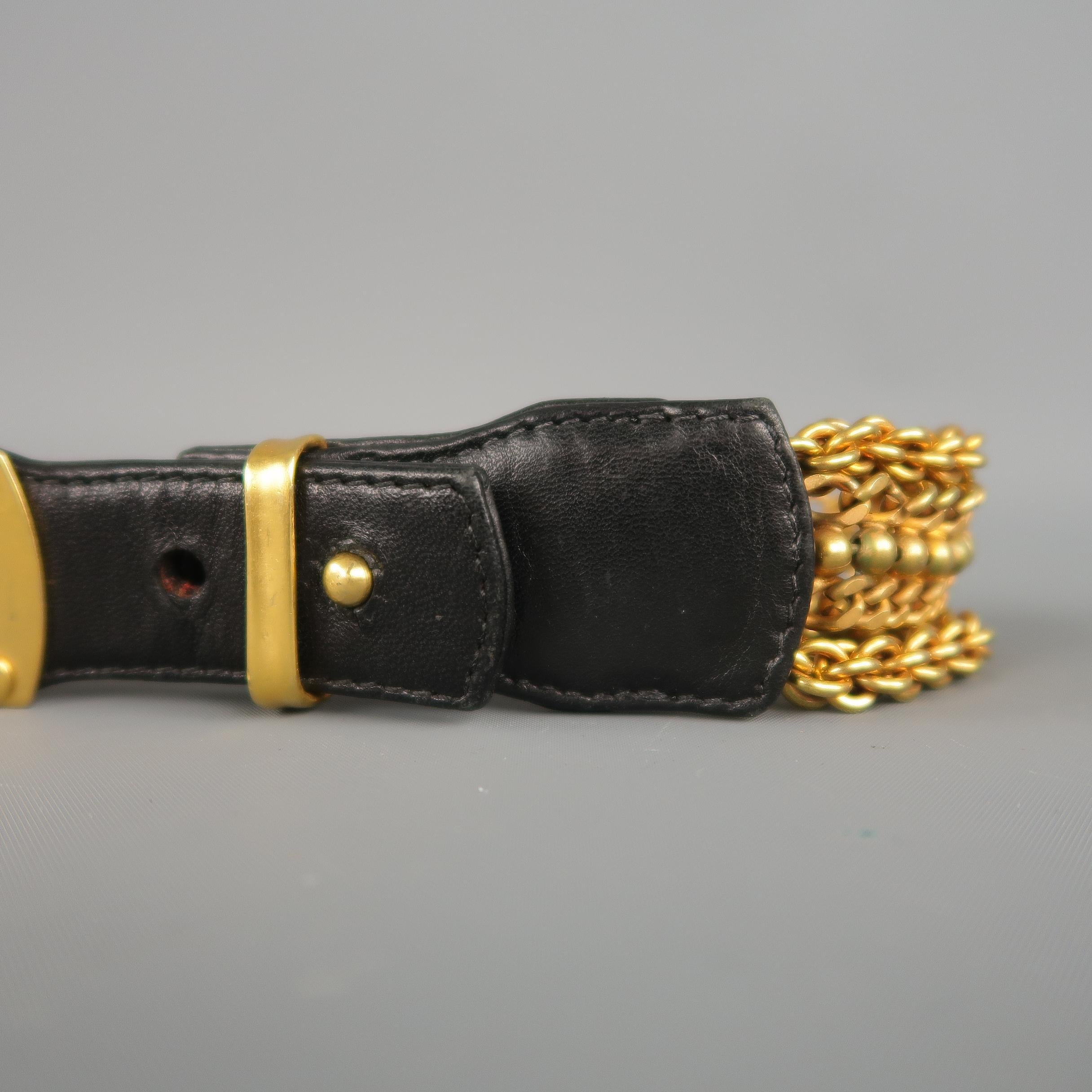 Women's Vintage DONNA KARAN Black & Gold M Leather Chain Belt