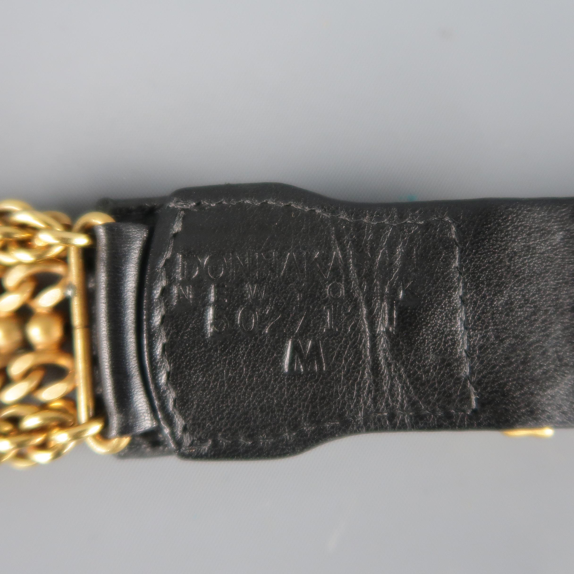 Vintage DONNA KARAN Black & Gold M Leather Chain Belt 5