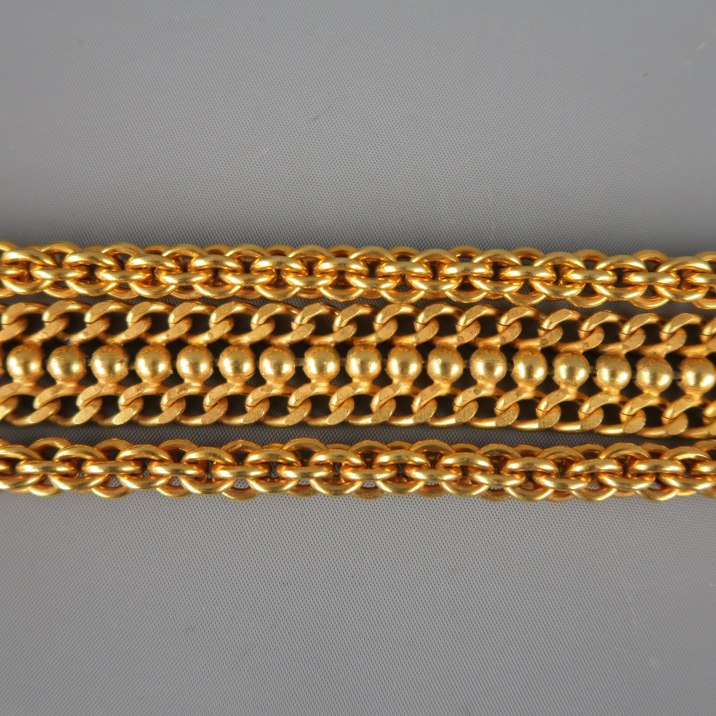 Vintage DONNA KARAN Black & Gold M Leather Chain Belt 3
