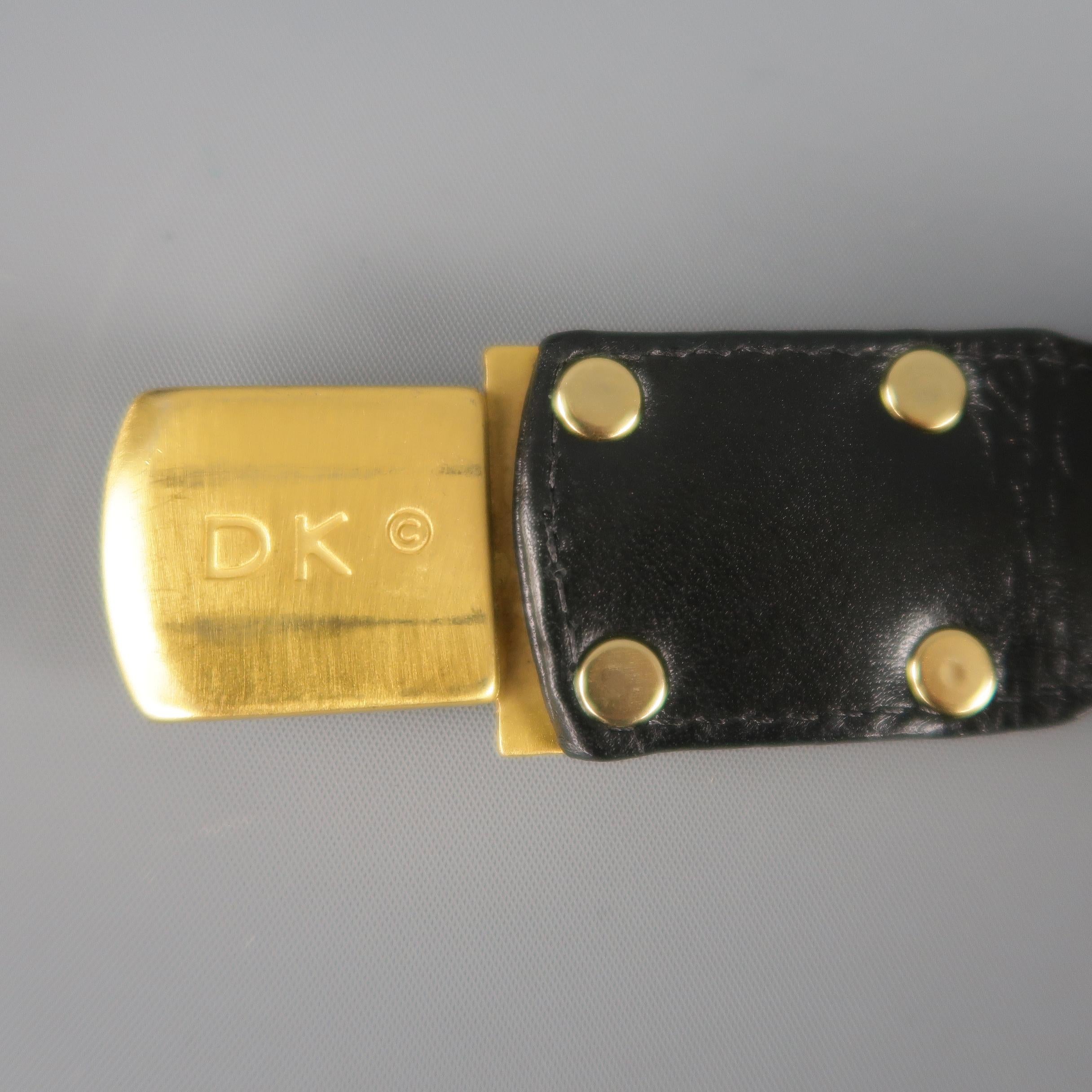 Vintage DONNA KARAN Black & Gold M Leather Chain Belt 4
