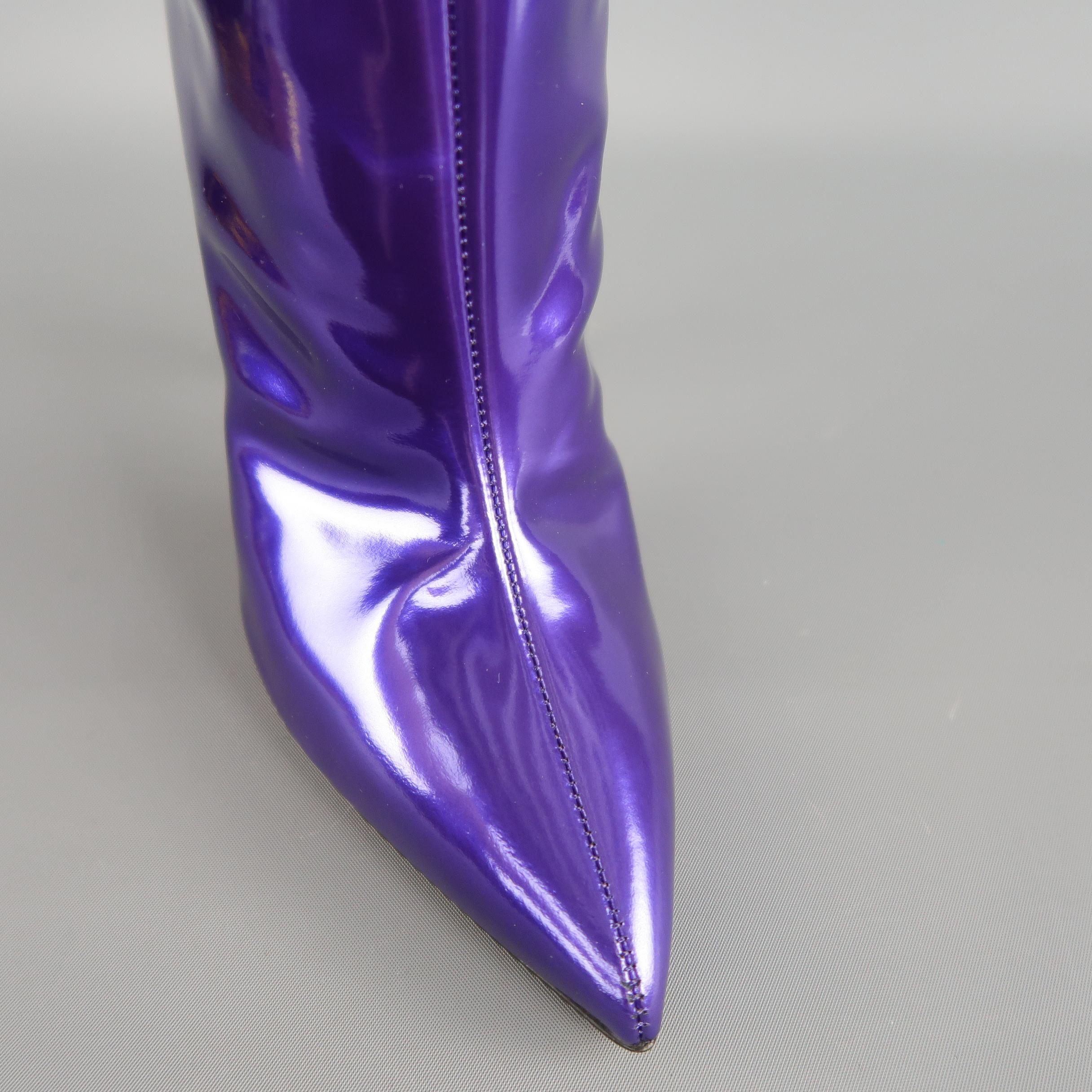 ALEXANDER VAUTHIER Size 7.5 Purple Metallic Patent Leather ALEX Knee High Boots In New Condition In San Francisco, CA