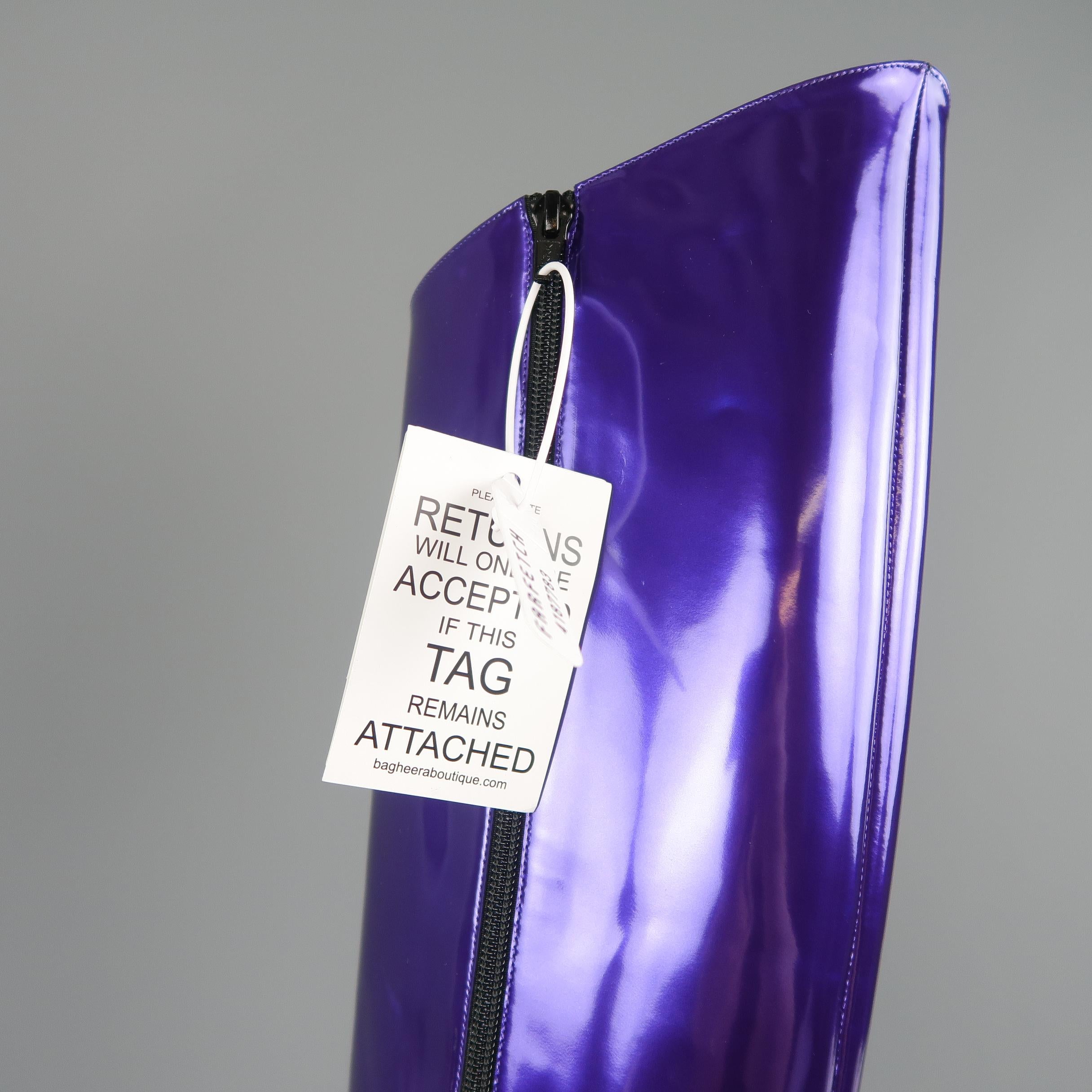 Women's ALEXANDER VAUTHIER Size 7.5 Purple Metallic Patent Leather ALEX Knee High Boots