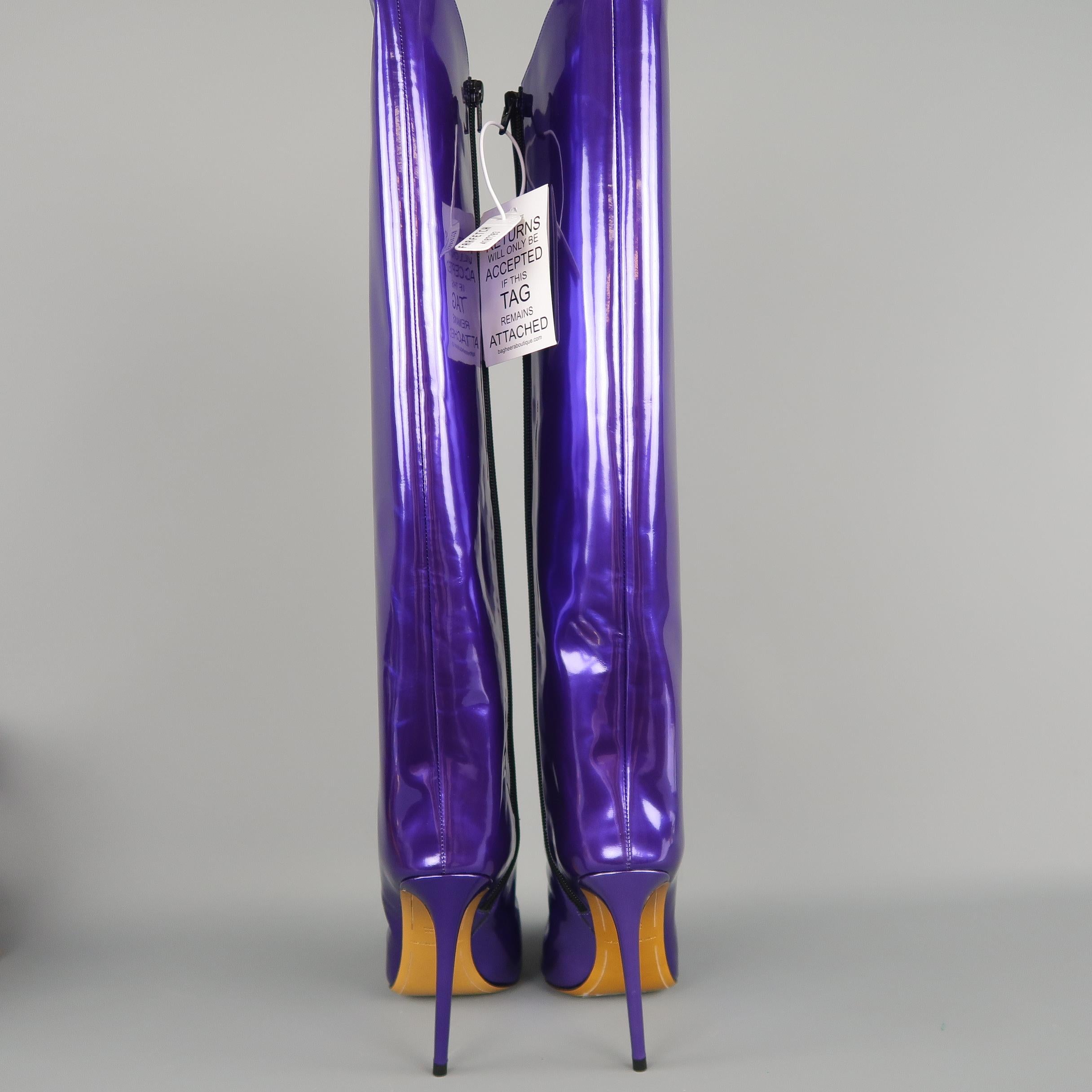 ALEXANDER VAUTHIER Size 7.5 Purple Metallic Patent Leather ALEX Knee High Boots 1