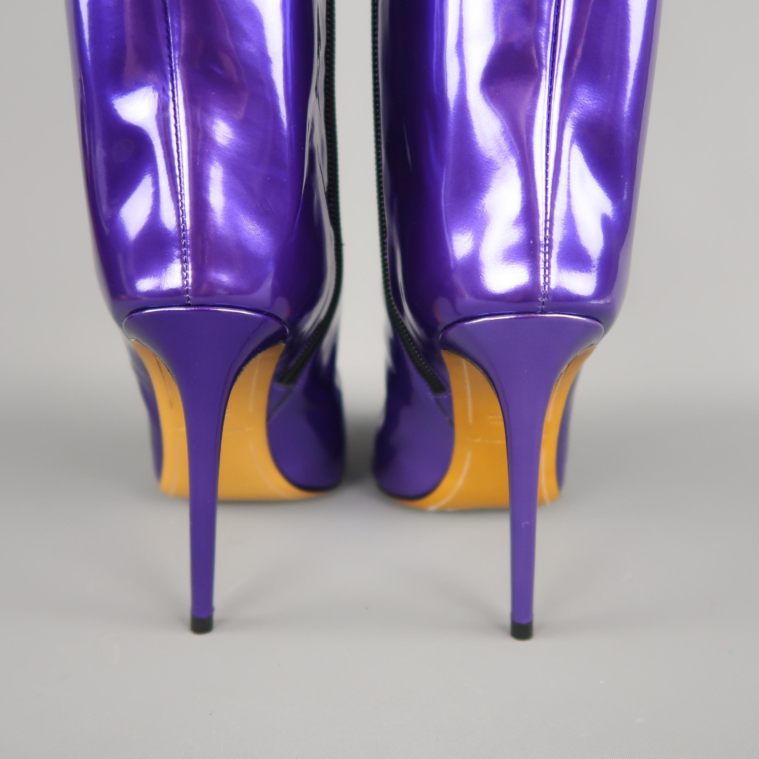 ALEXANDER VAUTHIER Size 7.5 Purple Metallic Patent Leather ALEX Knee High Boots 2