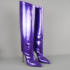 ALEXANDER VAUTHIER Size 7.5 Purple Metallic Patent Leather ALEX Knee High Boots