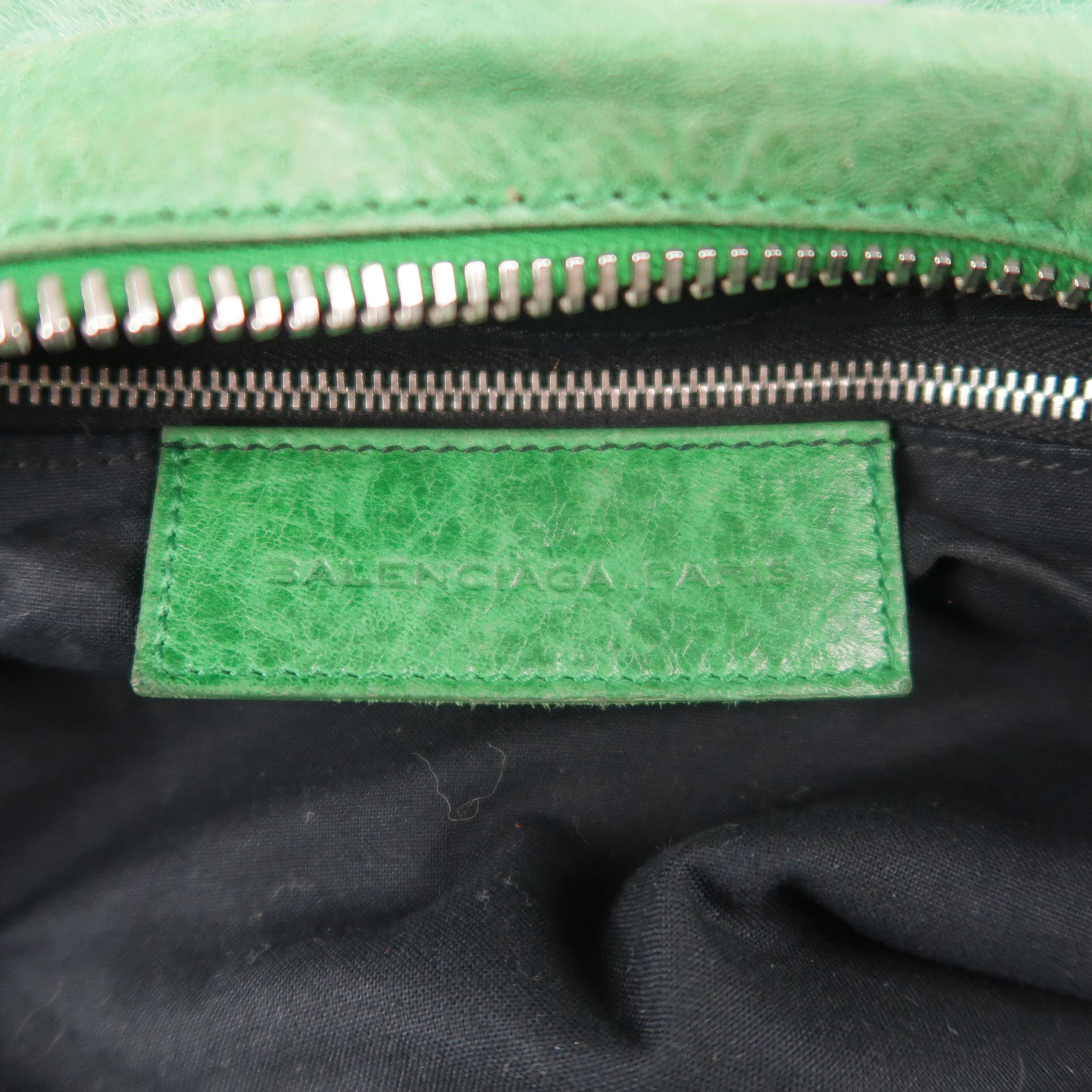BALENCIAGA Pink Floral Silk & Green Leather 'FLORAL CITY' Top Handle Handbag 7