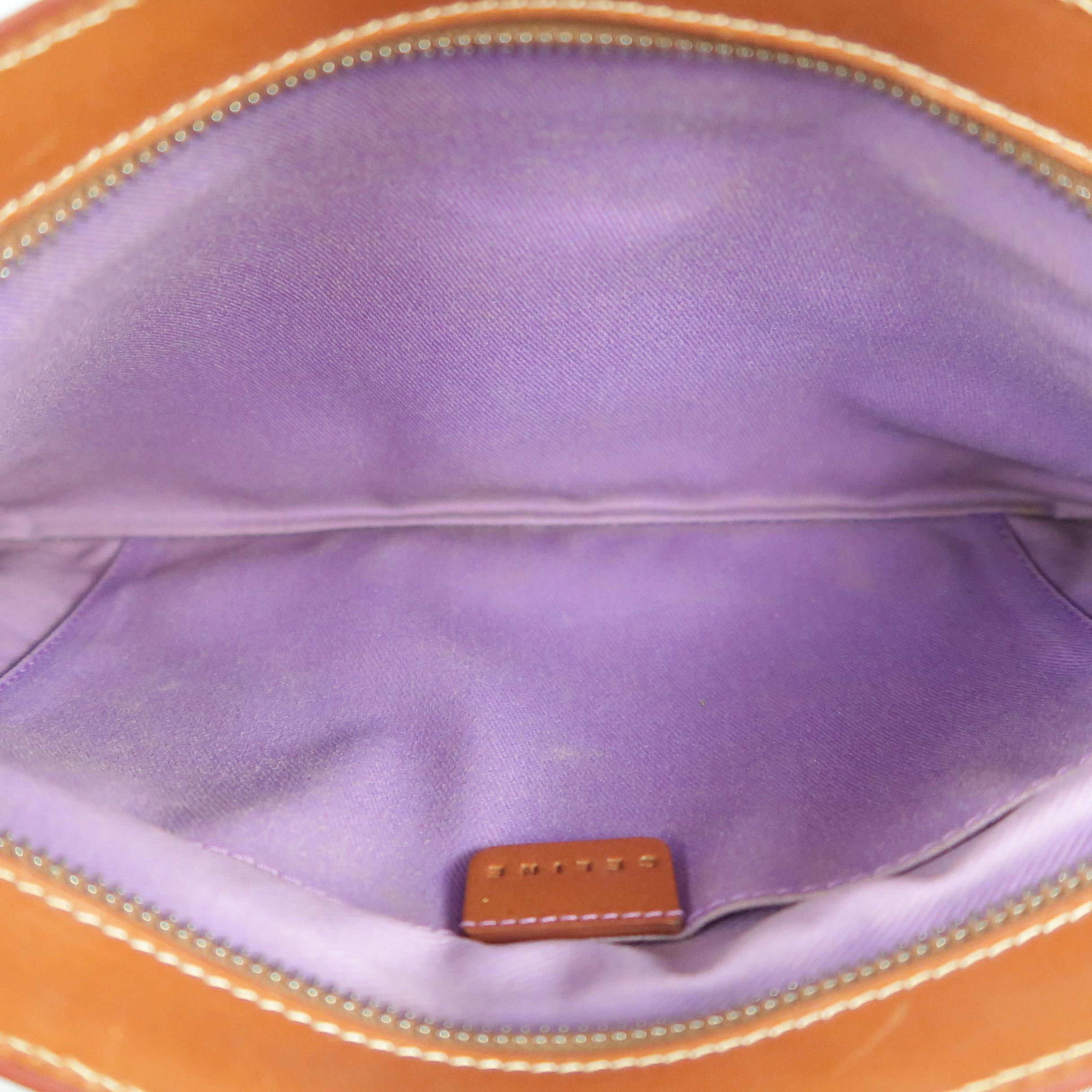 Vintage CELINE Tan Purple & Green Floral Print Canvas & Leather Shoulder Bag 3