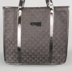 Vintage SALVATORE FERRAGAMO Black Monogram Patent Leather Trim Tote Bag