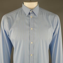 DOLCE & GABBANA Size L Blue & White Stripe Cotton Dress Shirt