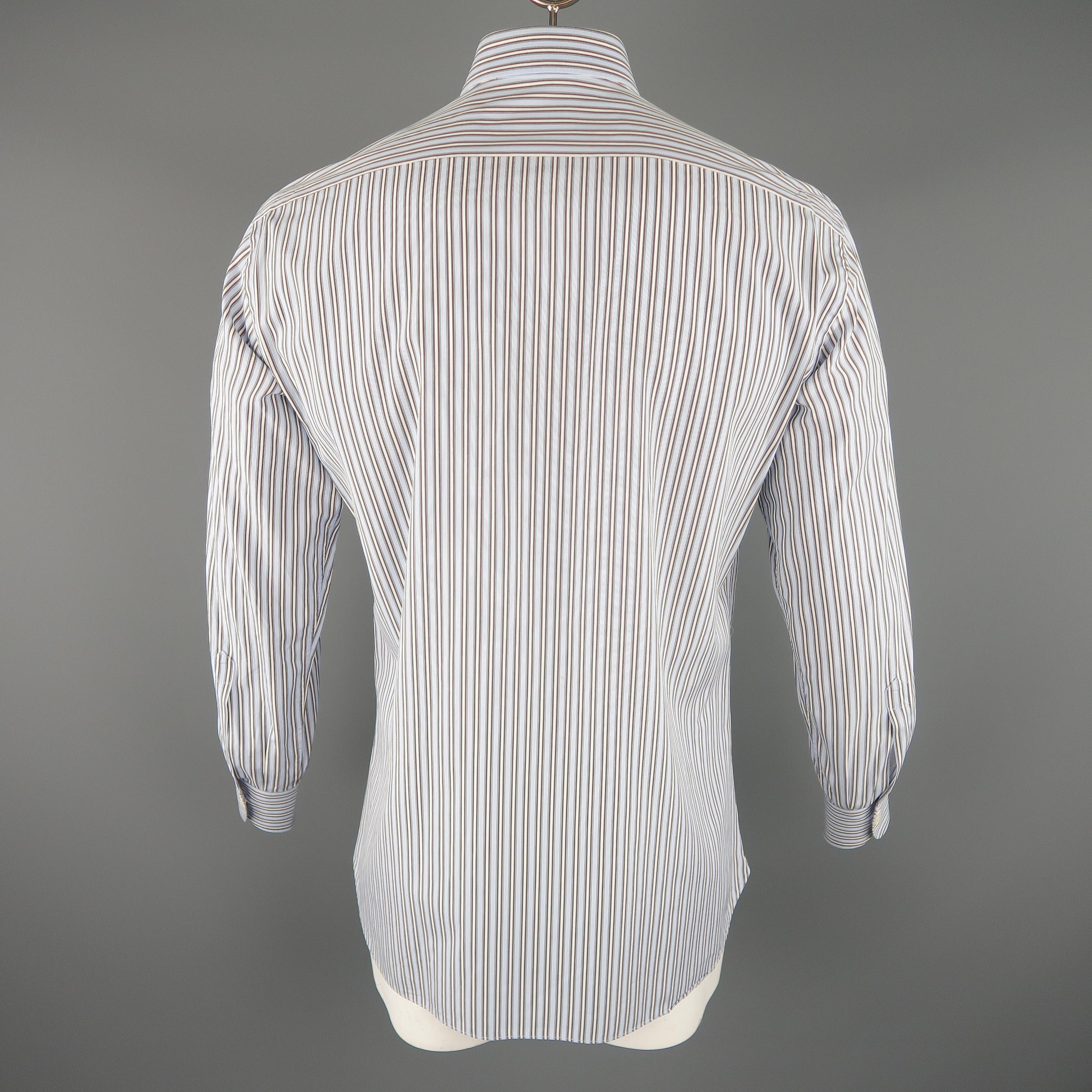 Men's BRIONI Size L Light Blue Stripe Cotton Long Sleeve Shirt