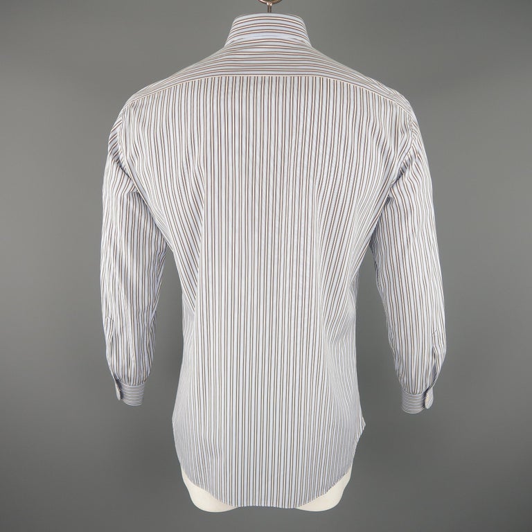 BRIONI Size L Light Blue Stripe Cotton Long Sleeve Shirt at 1stDibs