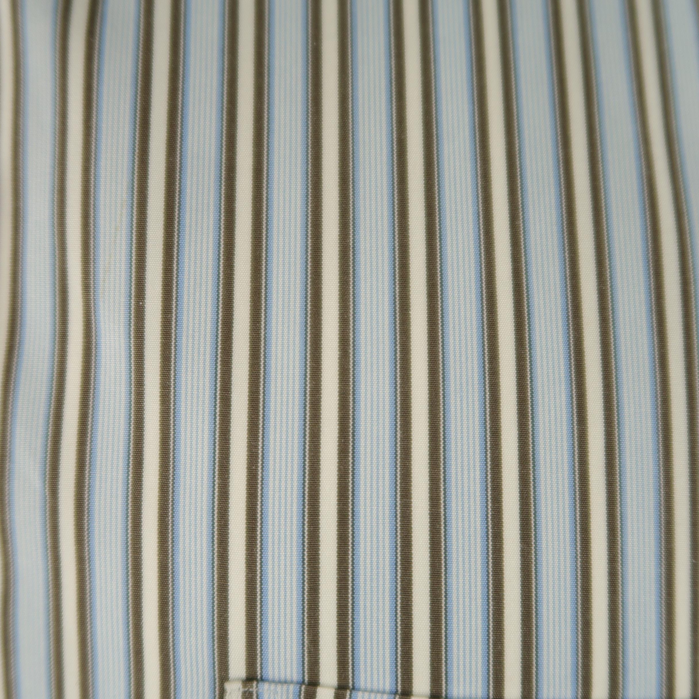 BRIONI Size L Light Blue Stripe Cotton Long Sleeve Shirt In Excellent Condition In San Francisco, CA