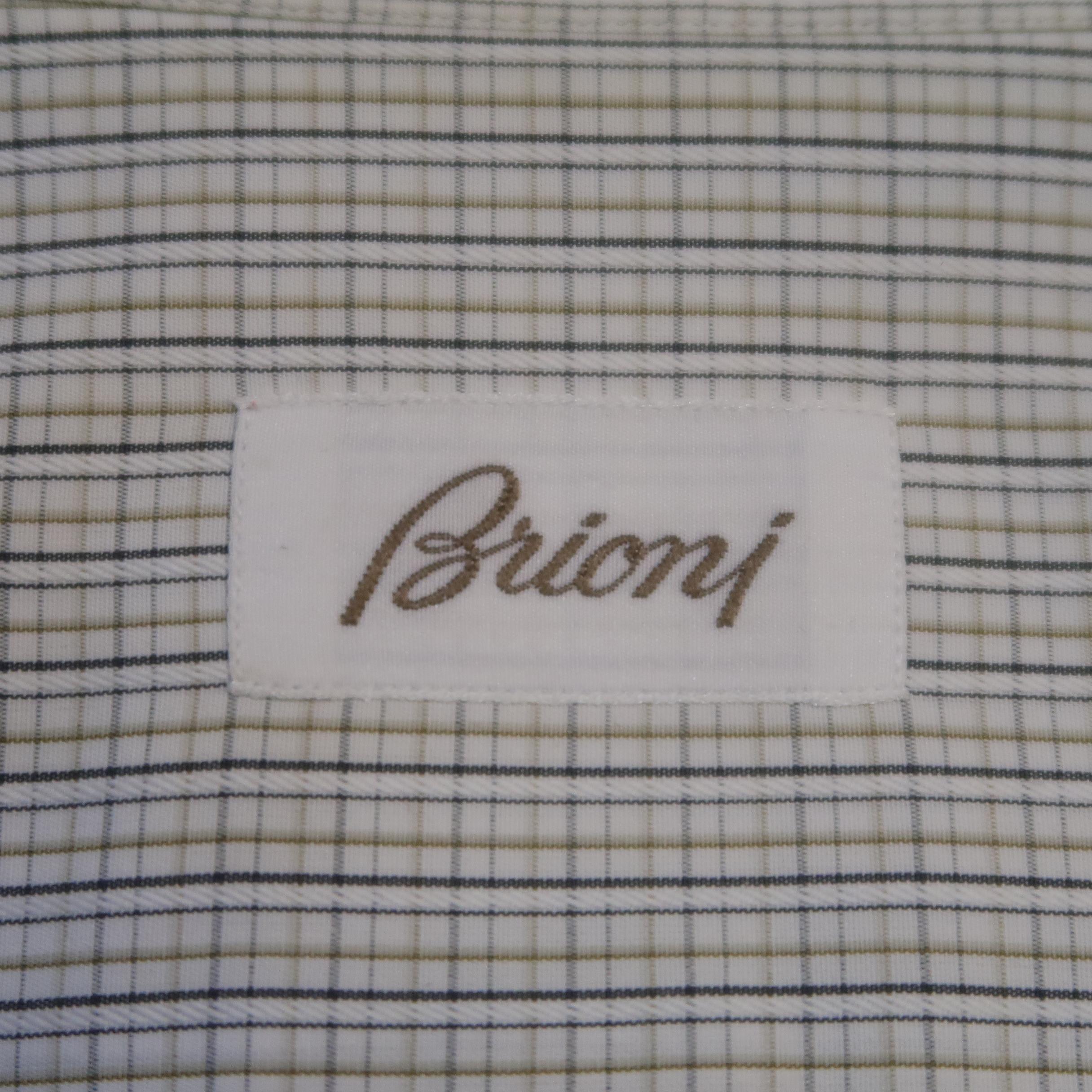 BRIONI Size L White Window Pane Cotton Dress Shirt 3