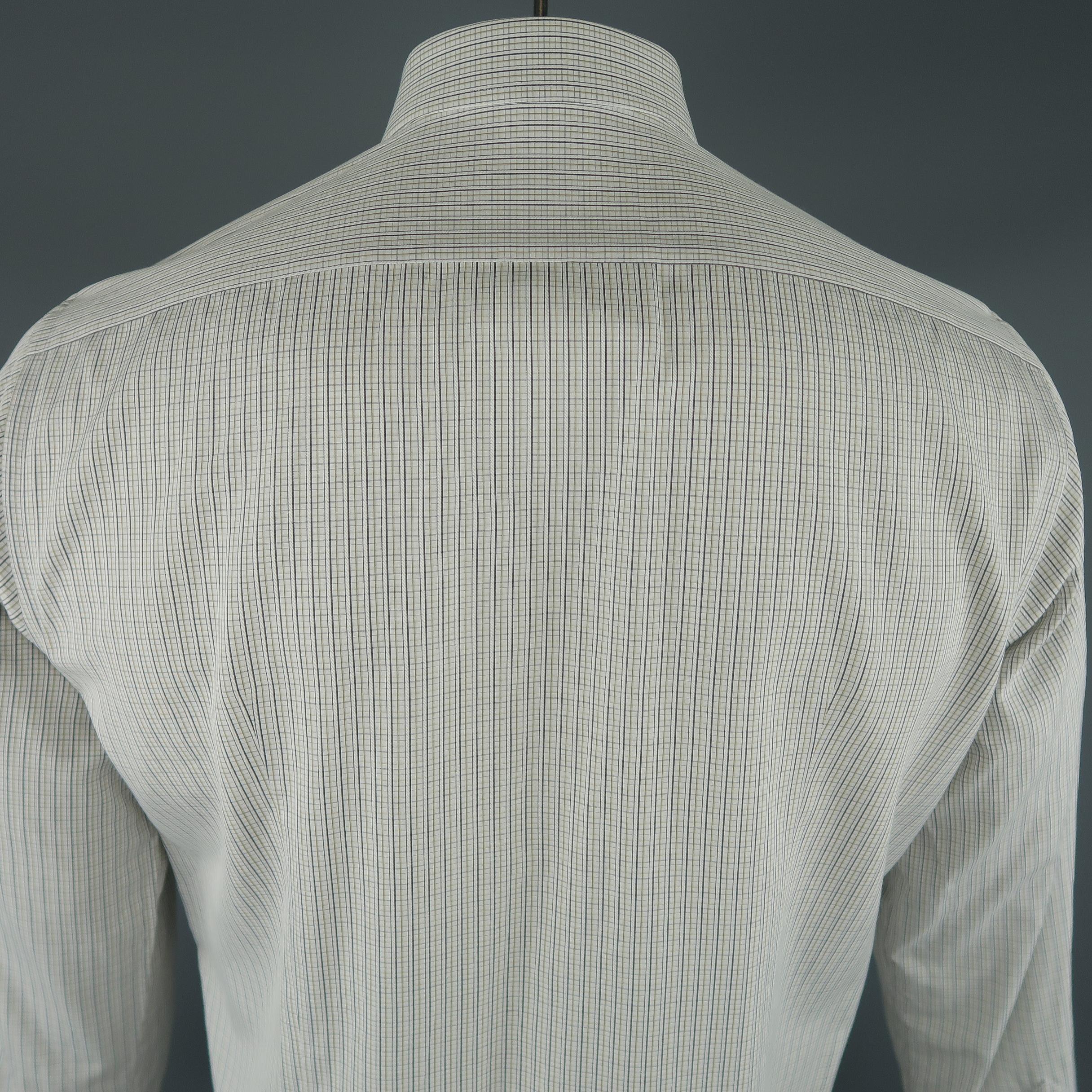 BRIONI Size L White Window Pane Cotton Dress Shirt 1