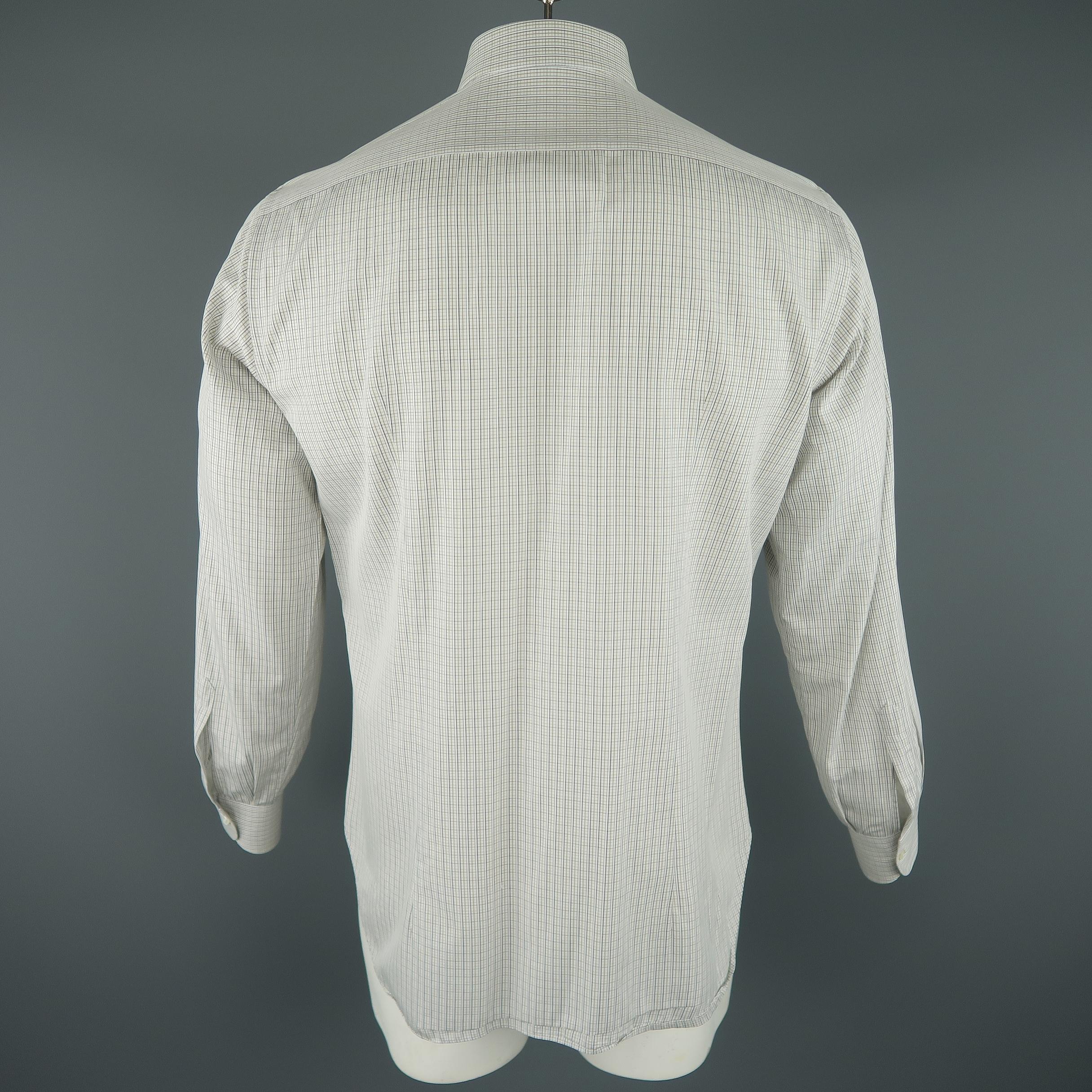 Men's BRIONI Size L White Window Pane Cotton Dress Shirt