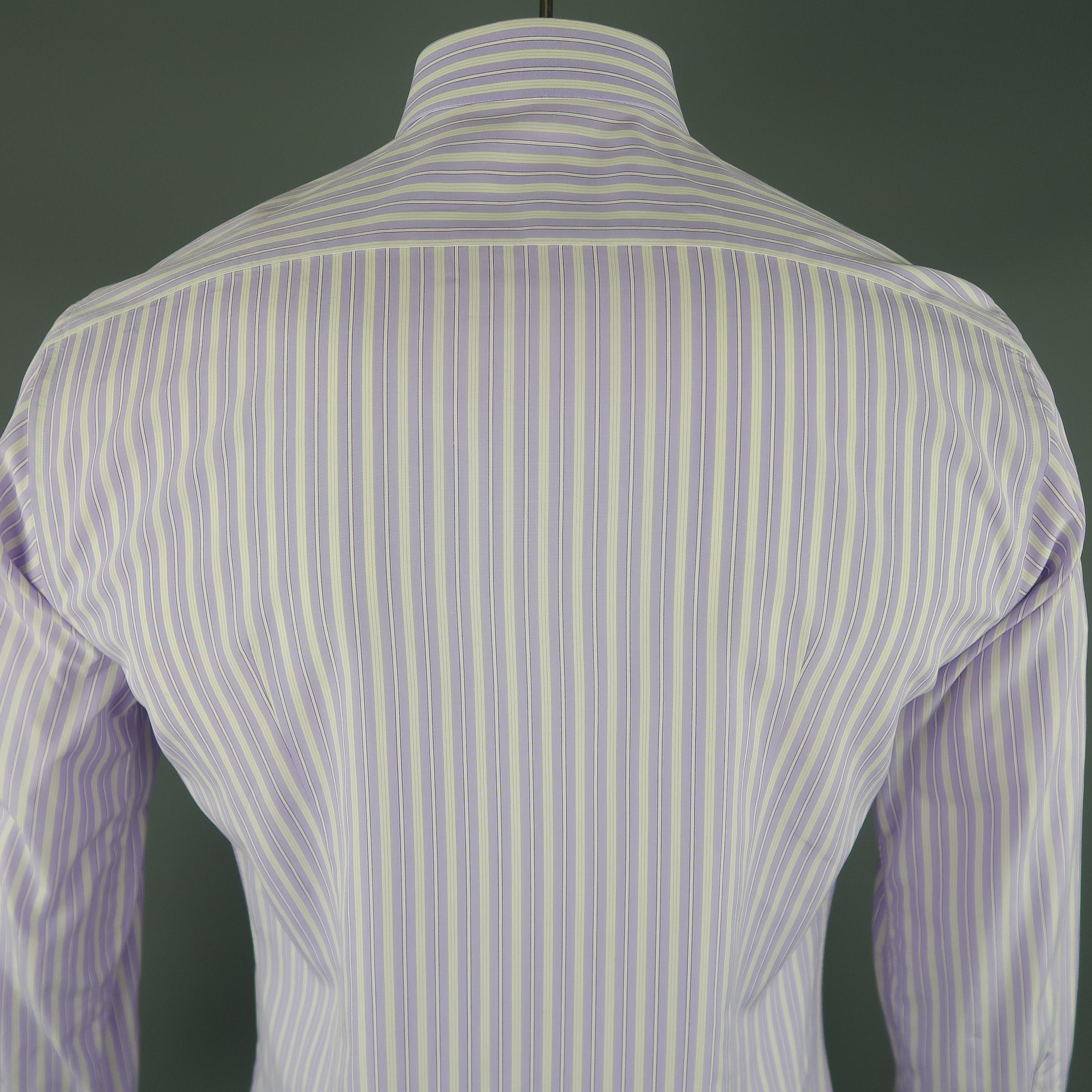 BRIONI Size M Purple Stripe Cotton Dress Shirt 1