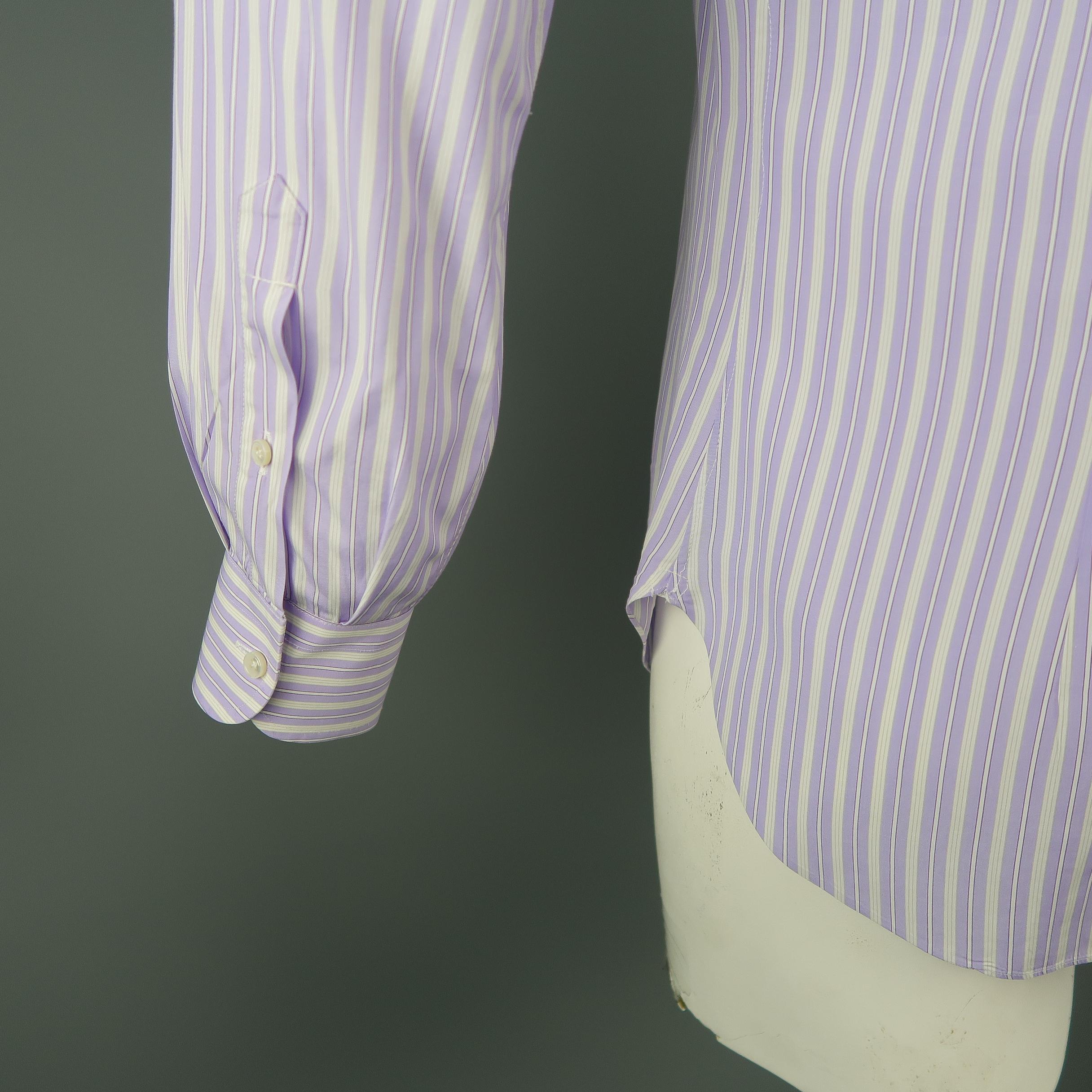 BRIONI Size M Purple Stripe Cotton Dress Shirt 2