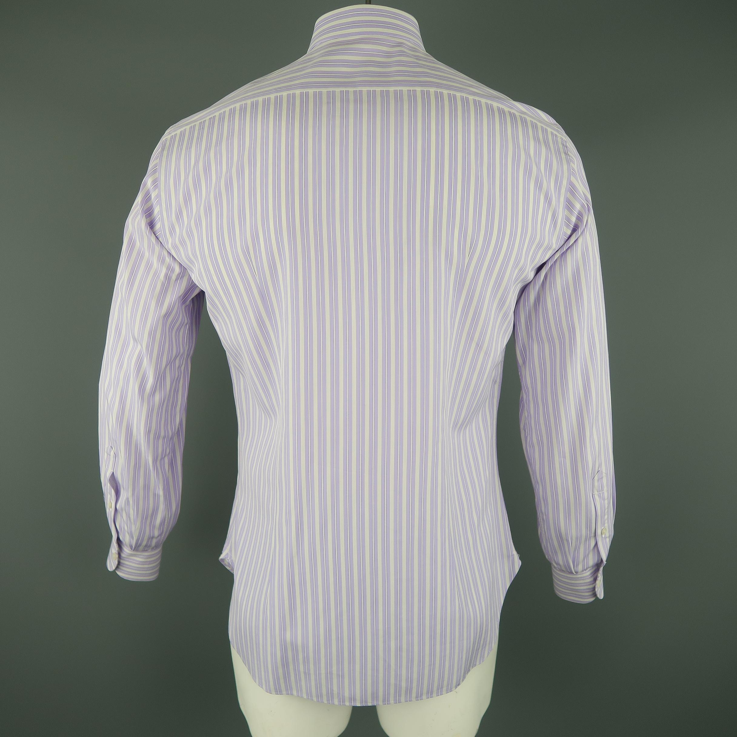 Men's BRIONI Size M Purple Stripe Cotton Dress Shirt