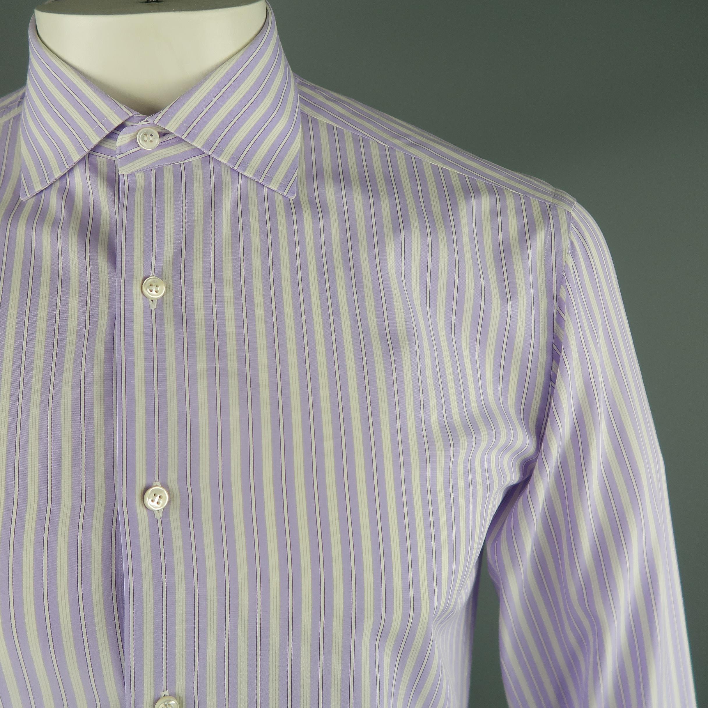 Gray BRIONI Size M Purple Stripe Cotton Dress Shirt