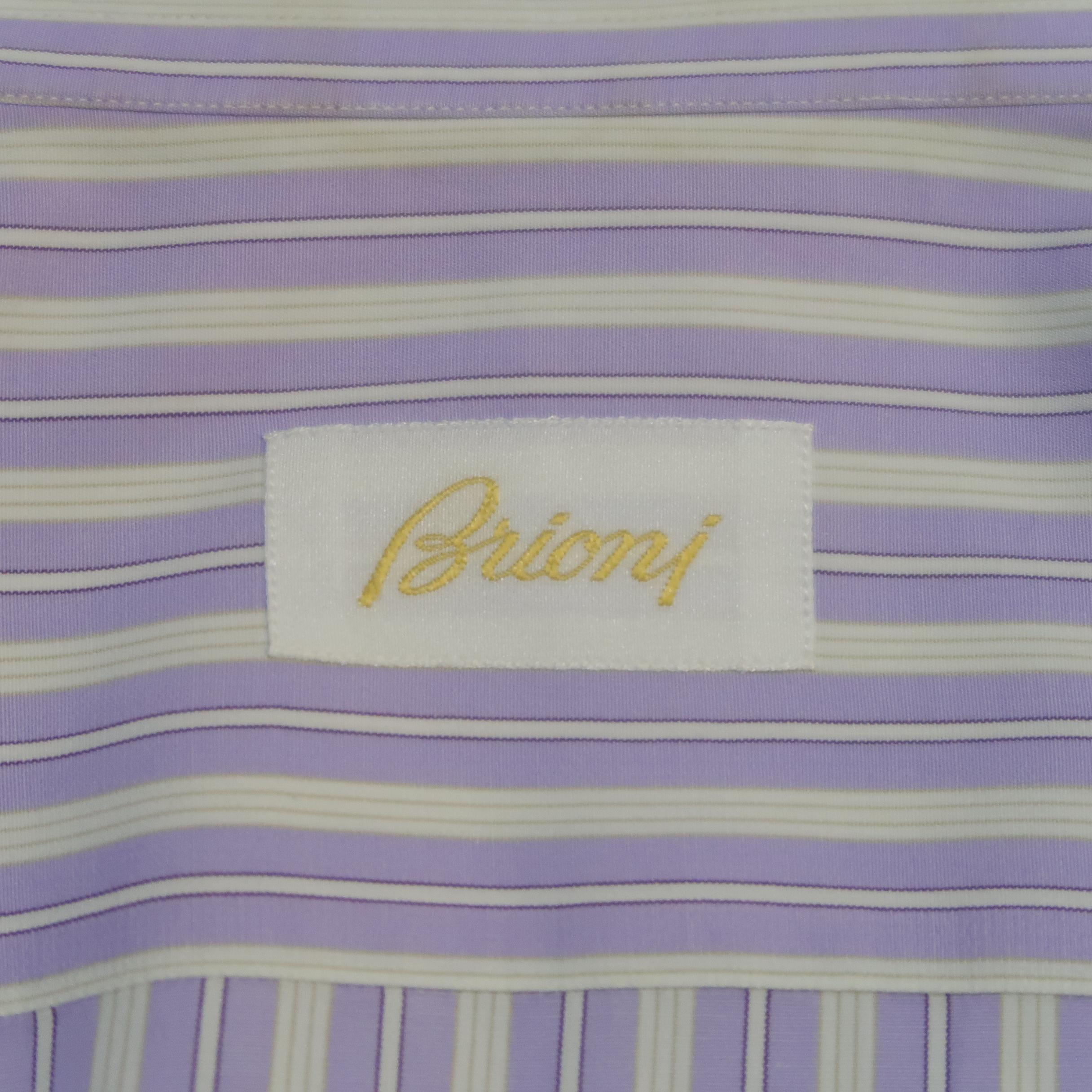 BRIONI Size M Purple Stripe Cotton Dress Shirt 3