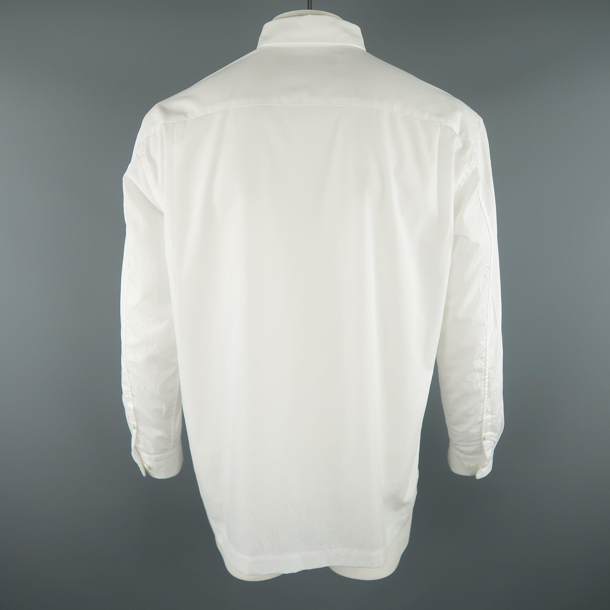 ISSEY MIYAKE Size L White Solid Polyester / Cotton Casual Shirt In Excellent Condition In San Francisco, CA