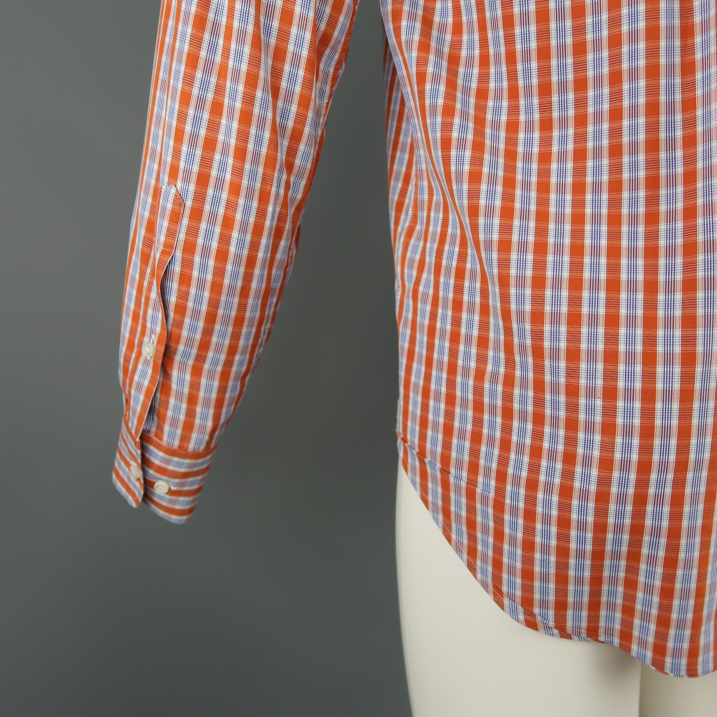 LORO PIANA Size S Orange Plaid Cotton Dress Shirt 2