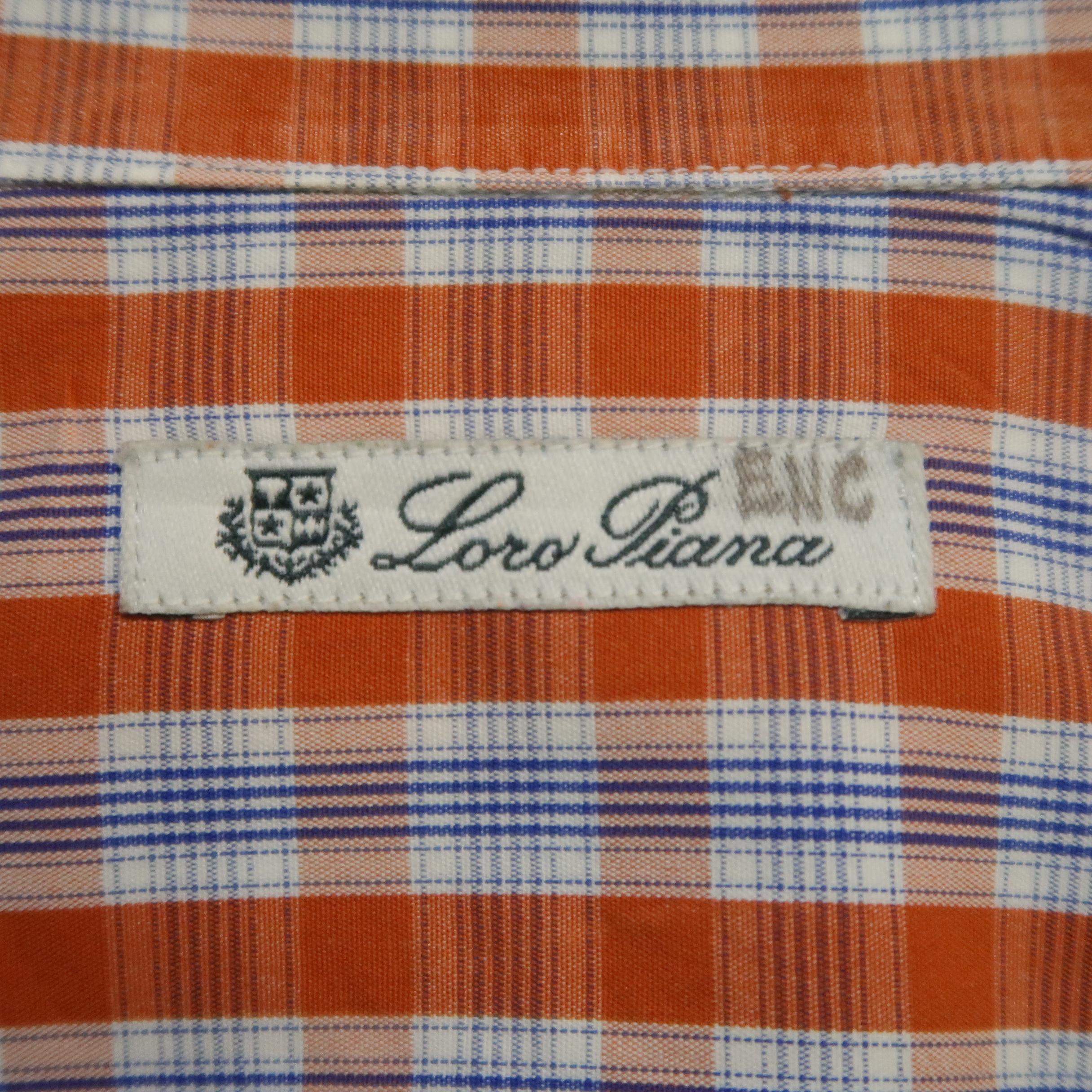 LORO PIANA Size S Orange Plaid Cotton Dress Shirt 3