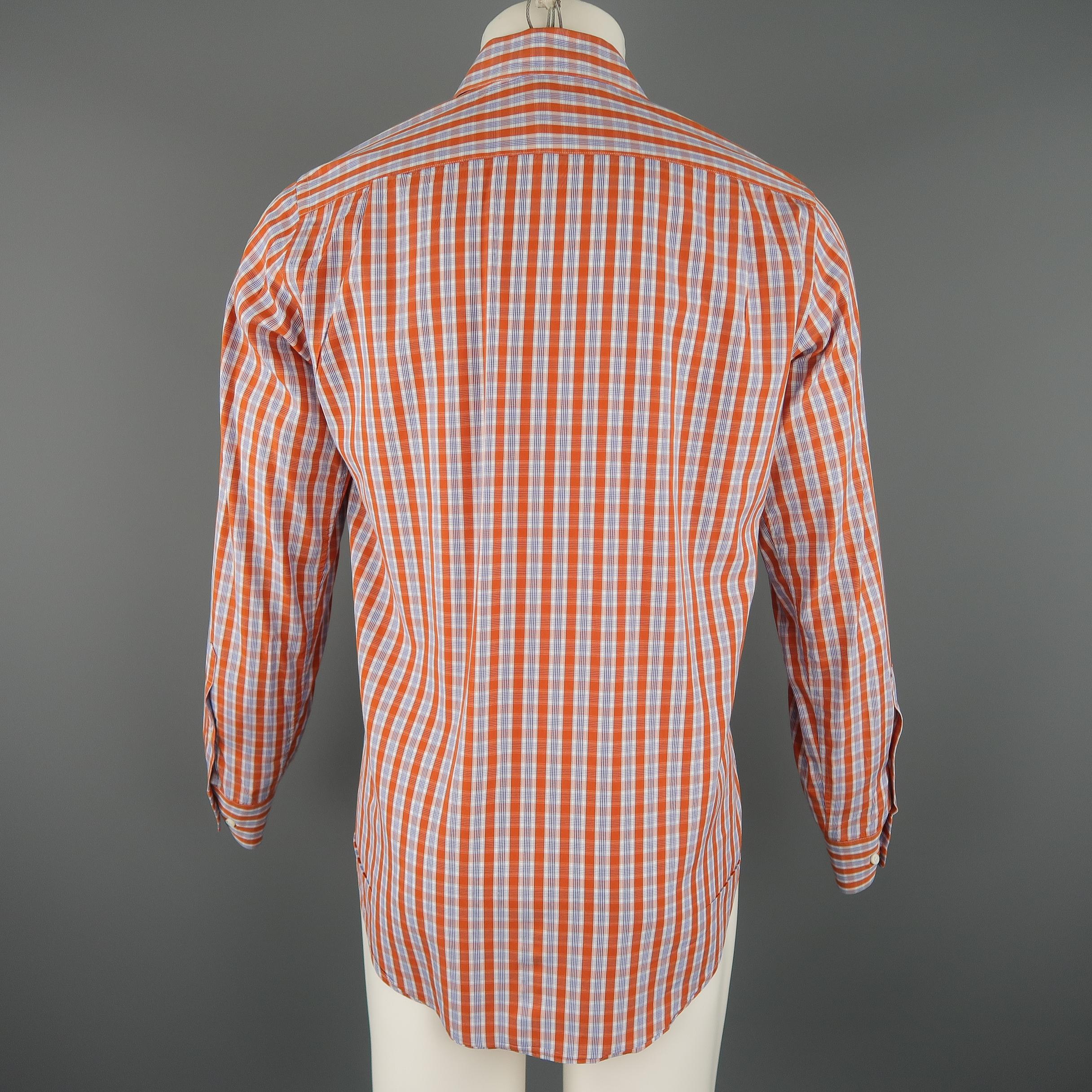 LORO PIANA Size S Orange Plaid Cotton Dress Shirt In Excellent Condition In San Francisco, CA