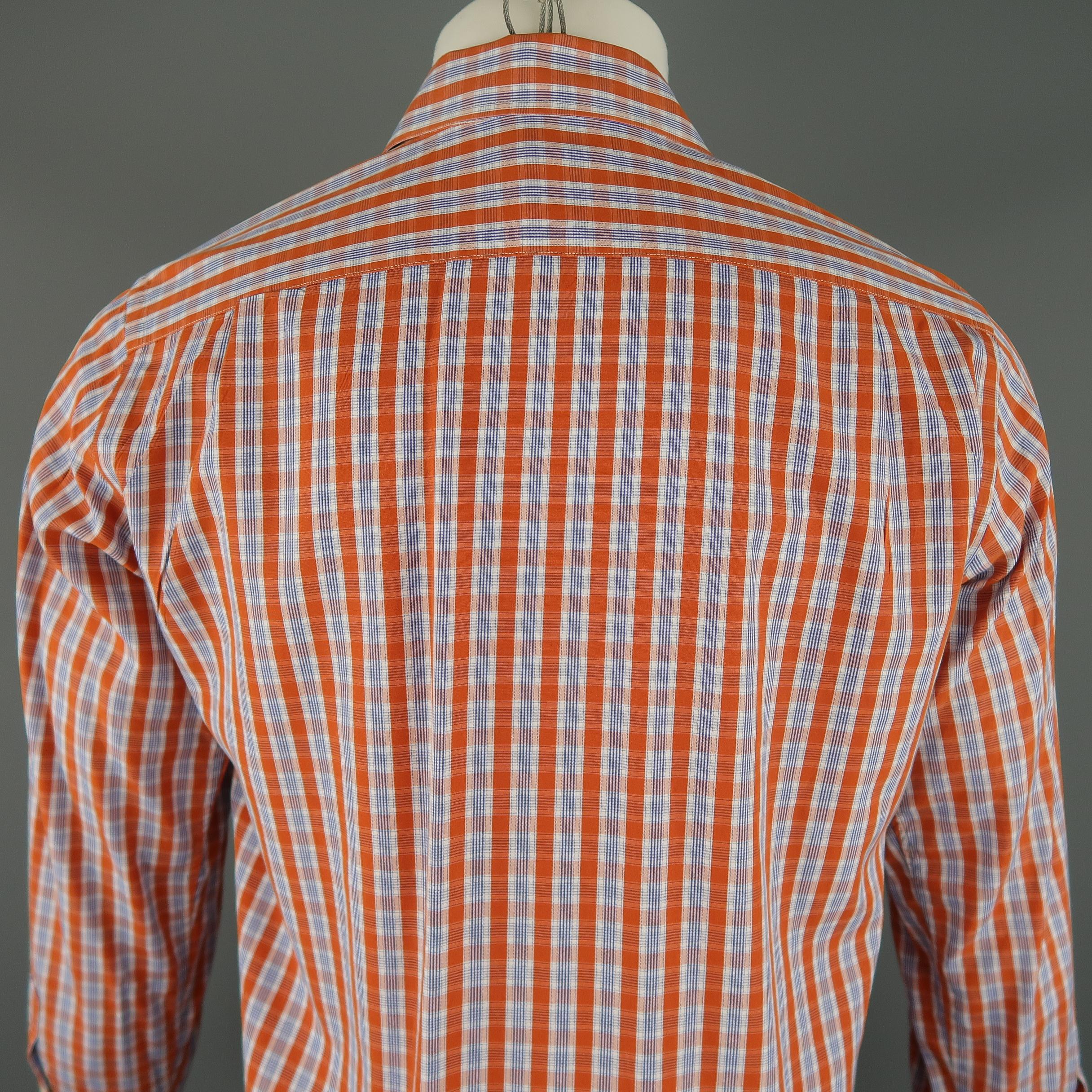 Men's LORO PIANA Size S Orange Plaid Cotton Dress Shirt