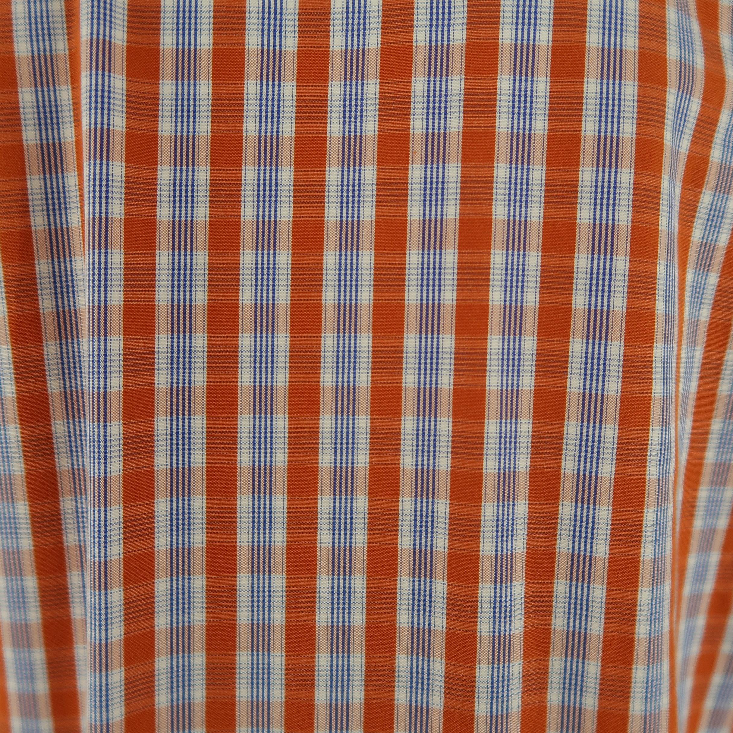 LORO PIANA Size S Orange Plaid Cotton Dress Shirt 1