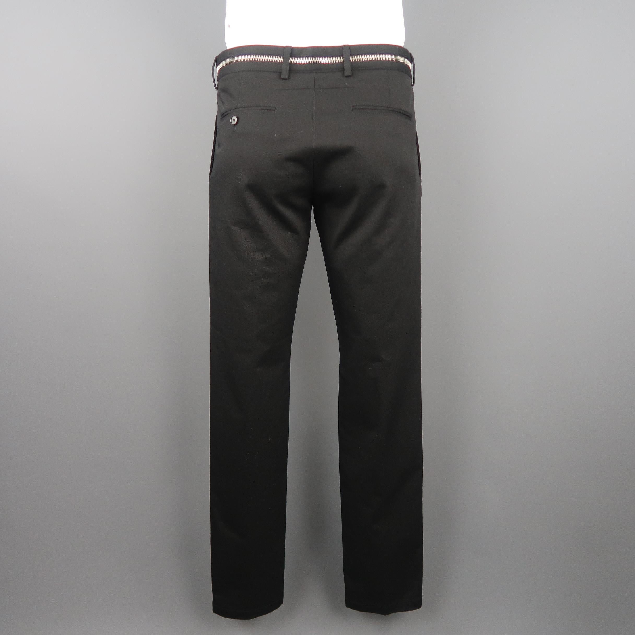 GIVENCHY Size 34 Black Cotton Twill Zipper Waistband Dress Pants In Excellent Condition In San Francisco, CA