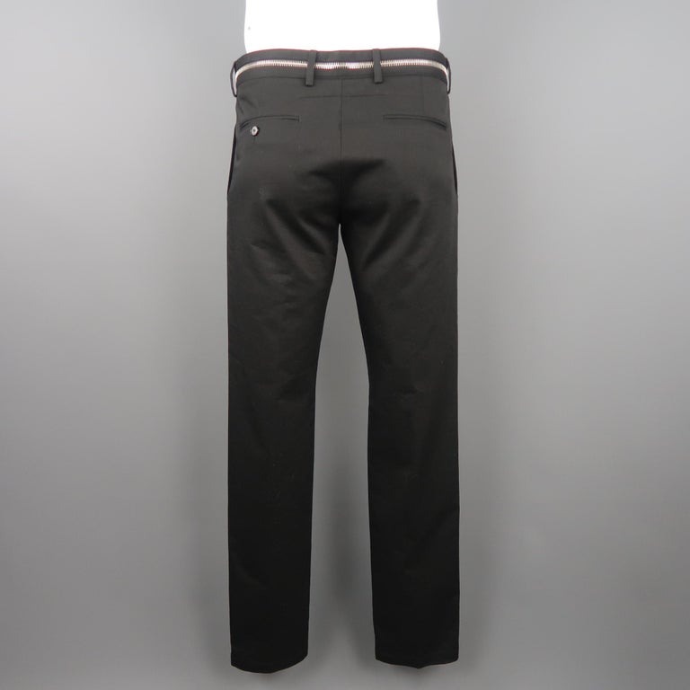 GIVENCHY Size 34 Black Cotton Twill Zipper Waistband Dress Pants at 1stDibs