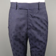 ALEXANDER MCQUEEN Size 32 Navy Skull Print Wool Dress Pants