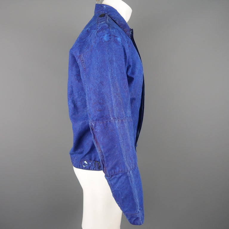 OUR LEGACY 38 Blue Paint Effect Cotton Epaulet Bomber Jacket For Sale ...