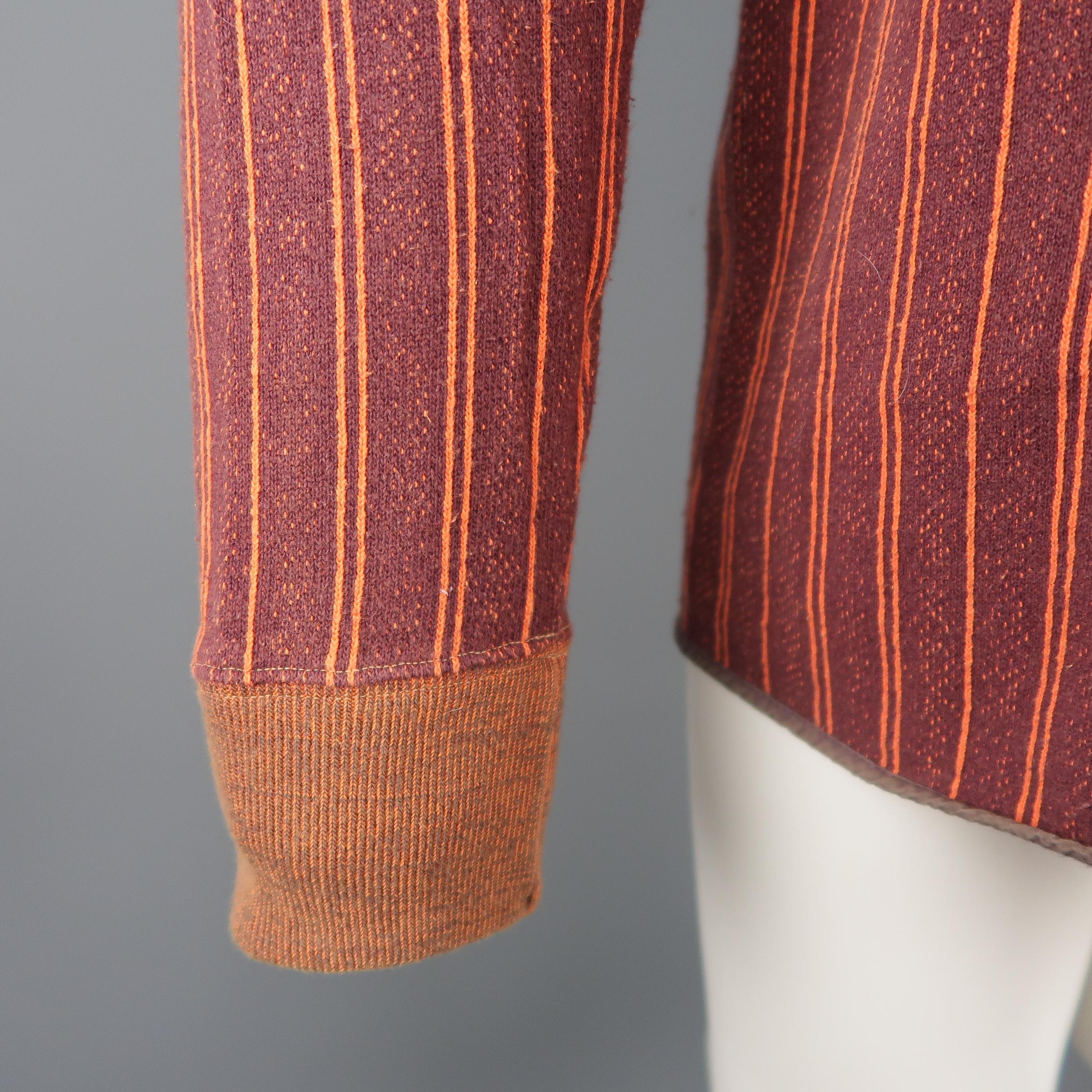 SUNSET Size M Burgundy Striped Jersey Stitched Patchwork Pullover Sweater In Excellent Condition In San Francisco, CA